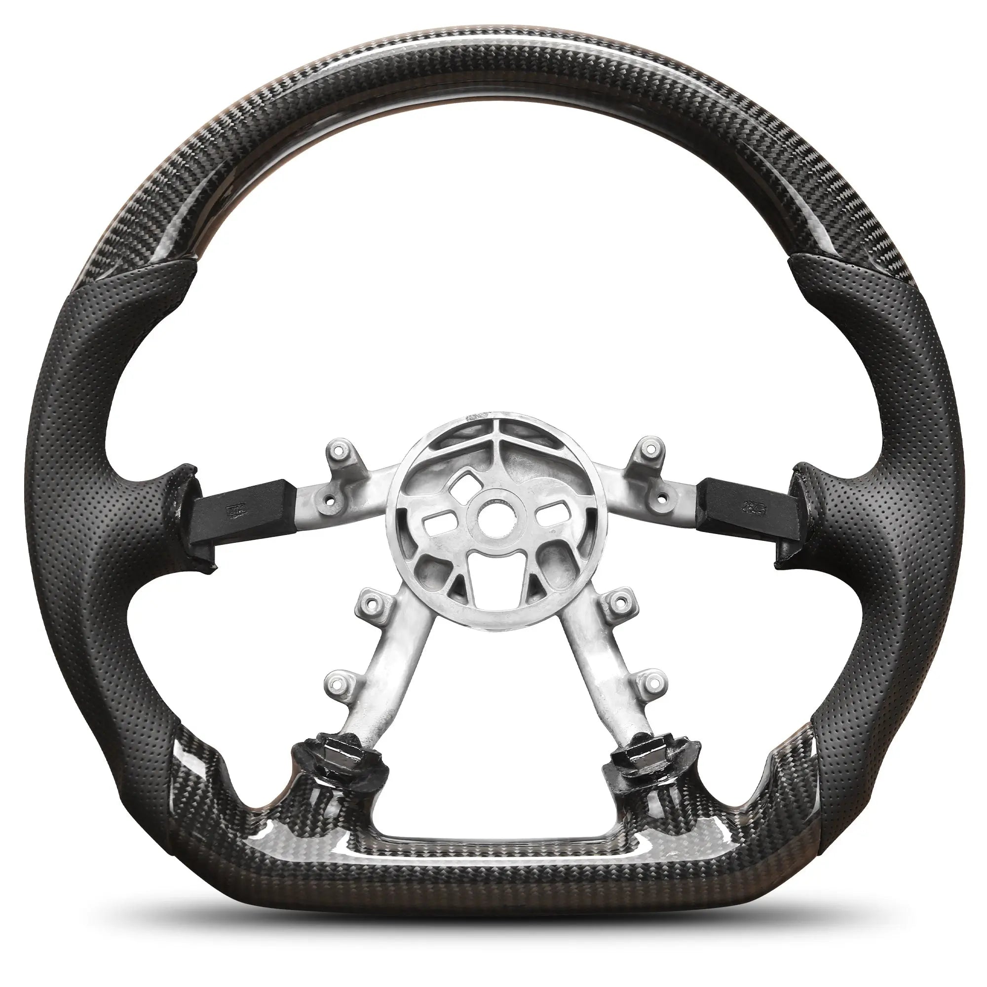 Carbon Fiber Steering Wheel Compatible for Chevy Corvette C5 1997-2004 D-shaped Nappa Perforated Leather Flat-bottom Steering Wheel Grip Hand-Stitched POFENZE