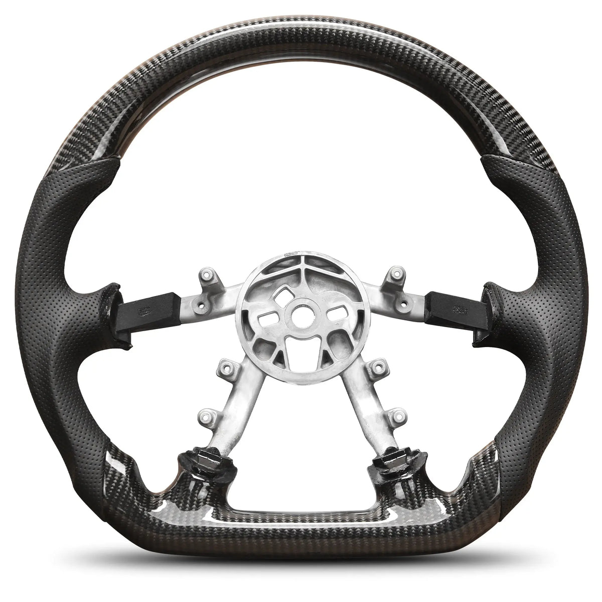 Carbon Fiber Steering Wheel Compatible for Chevy Corvette C5 1997-2004 D-shaped Nappa Perforated Leather Flat-bottom Steering Wheel Grip Hand-Stitched POFENZE