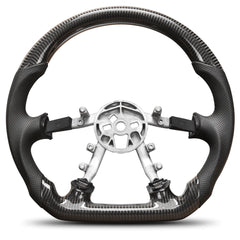 Carbon Fiber Steering Wheel Compatible for Chevy Corvette C5 1997-2004 D-shaped Nappa Perforated Leather Flat-bottom Steering Wheel Grip Hand-Stitched POFENZE