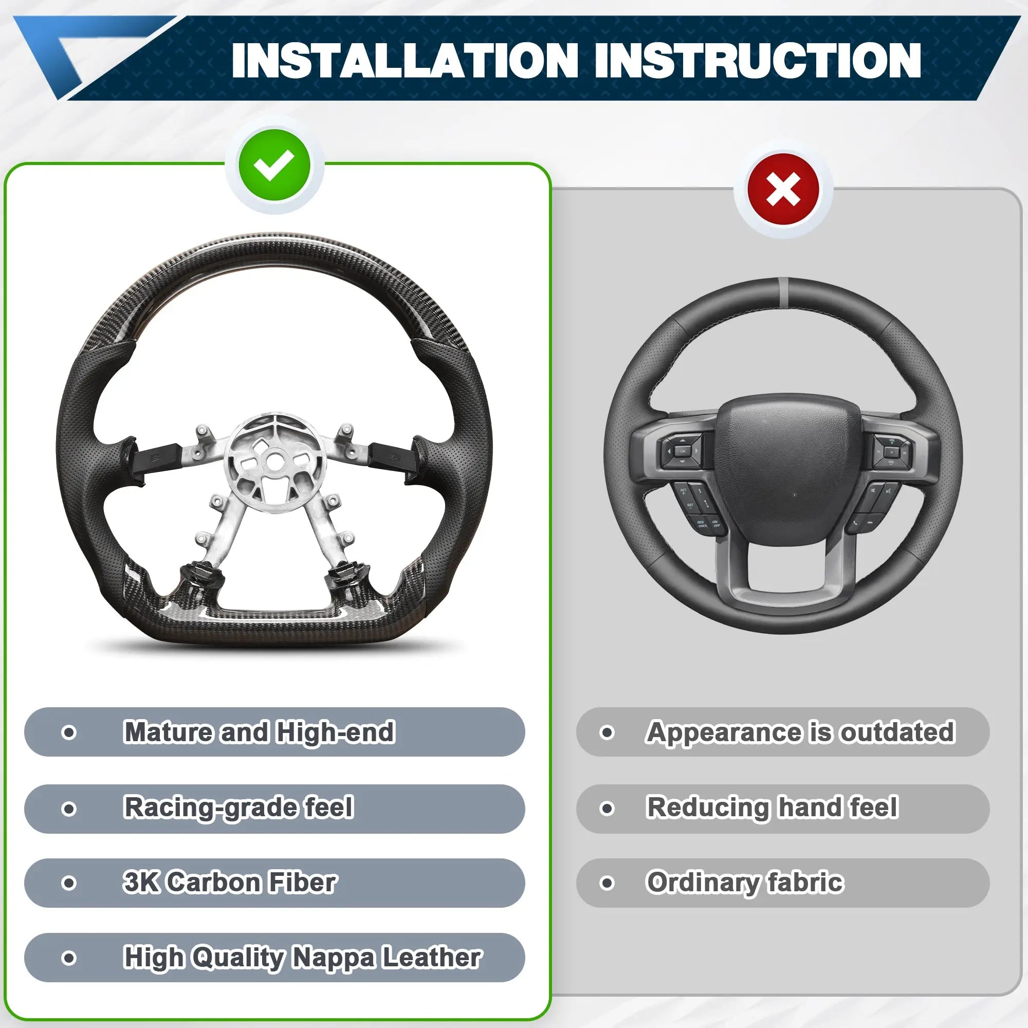 Carbon Fiber Steering Wheel Compatible for Chevy Corvette C5 1997-2004 D-shaped Nappa Perforated Leather Flat-bottom Steering Wheel Grip Hand-Stitched POFENZE