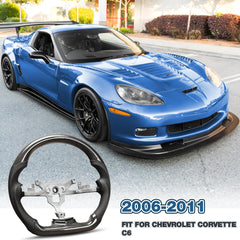 Carbon Fiber Steering Wheel Compatible for Chevy Corvette C6 2006-2011 D-shaped Flat-bottom Nappa Perforated Leather Steering Wheel Grip Hand-Stitched POFENZE