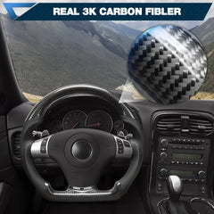 Carbon Fiber Steering Wheel Compatible for Chevy Corvette C6 2006-2011 D-shaped Flat-bottom Nappa Perforated Leather Steering Wheel Grip Hand-Stitched POFENZE