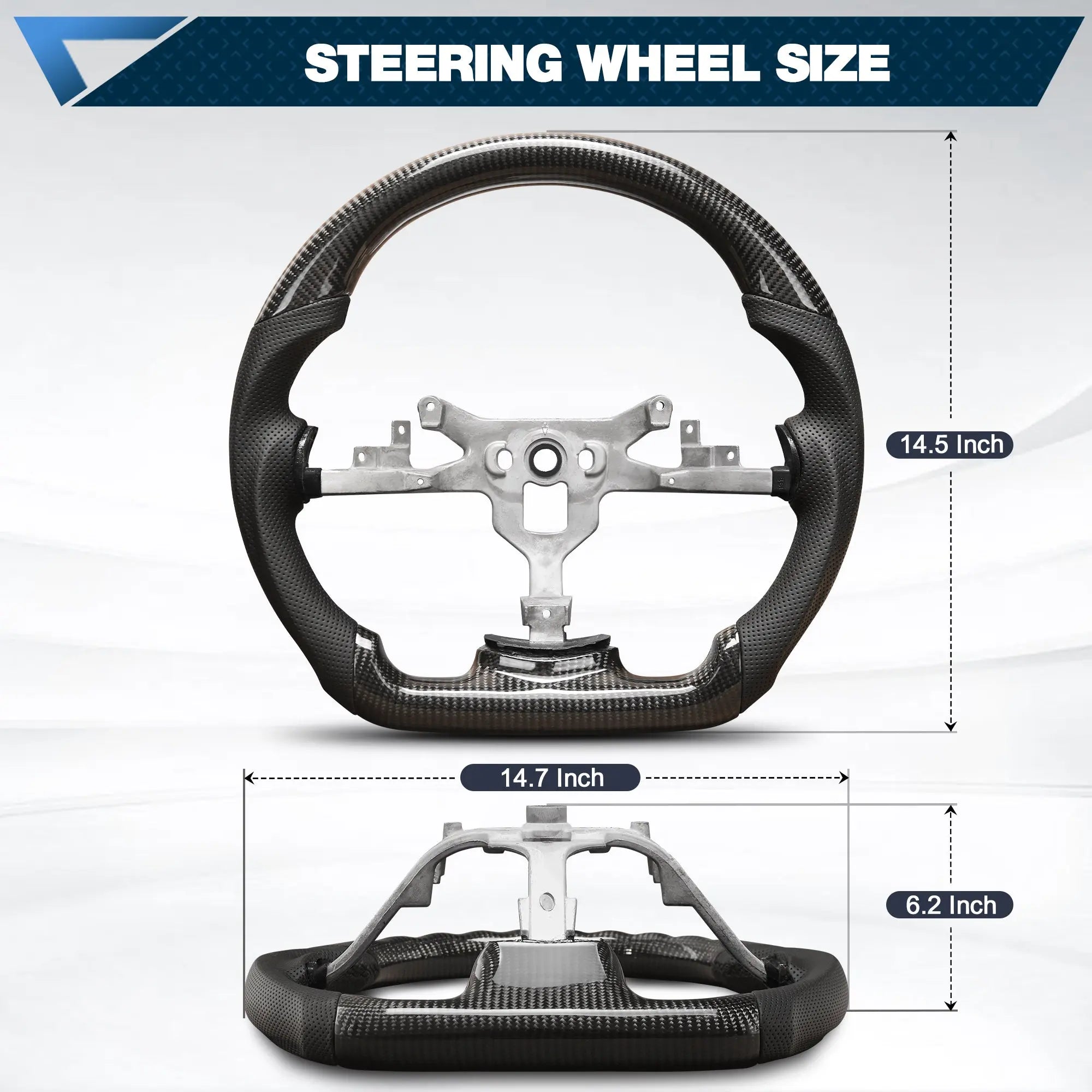 Carbon Fiber Steering Wheel Compatible for Chevy Corvette C6 2006-2011 D-shaped Flat-bottom Nappa Perforated Leather Steering Wheel Grip Hand-Stitched POFENZE