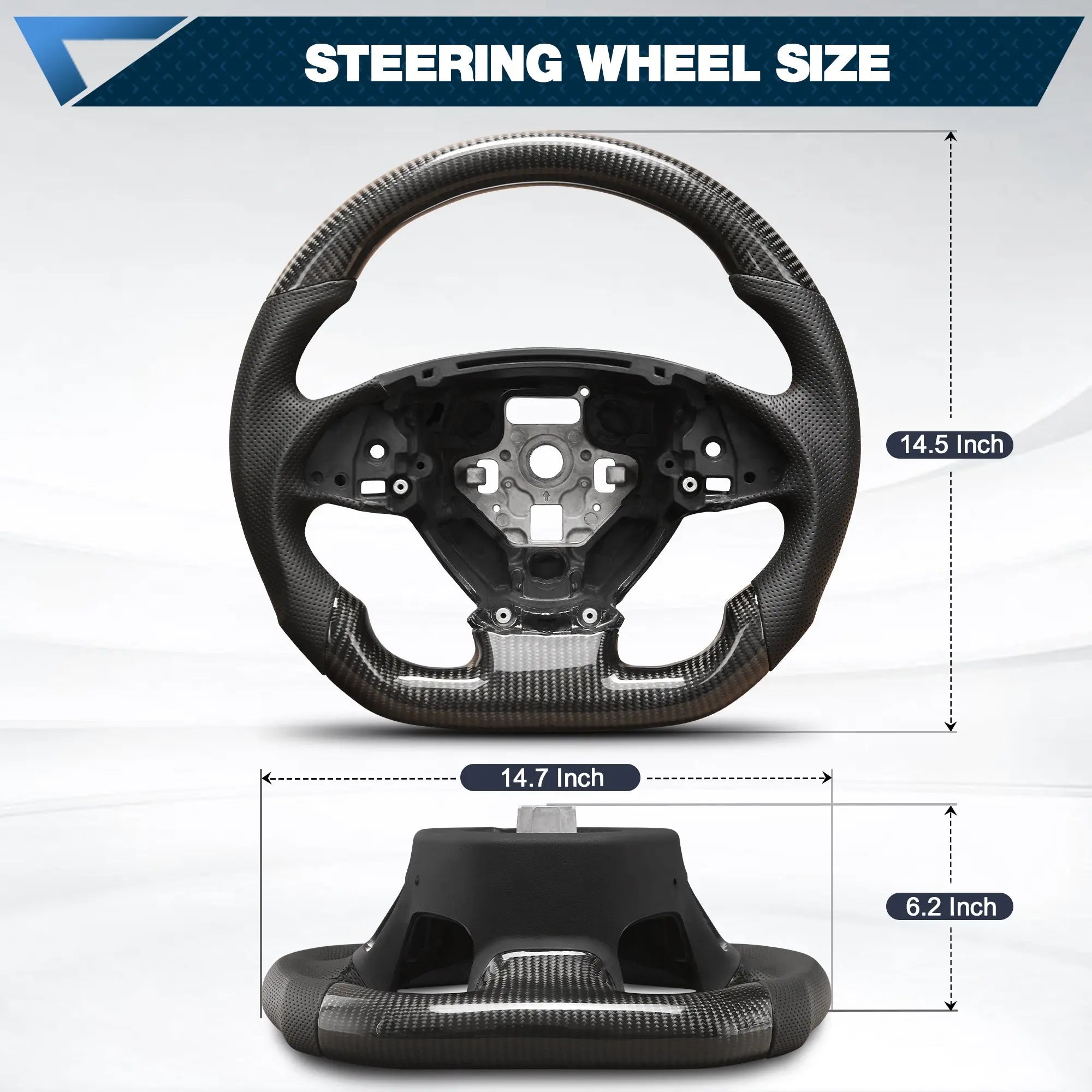 Carbon Fiber Steering Wheel Compatible for Chevy Corvette C7 2014-2019 Nappa Perforated Leather D-shaped Flat-bottom Steering Wheel Grip Hand-Stitched POFENZE