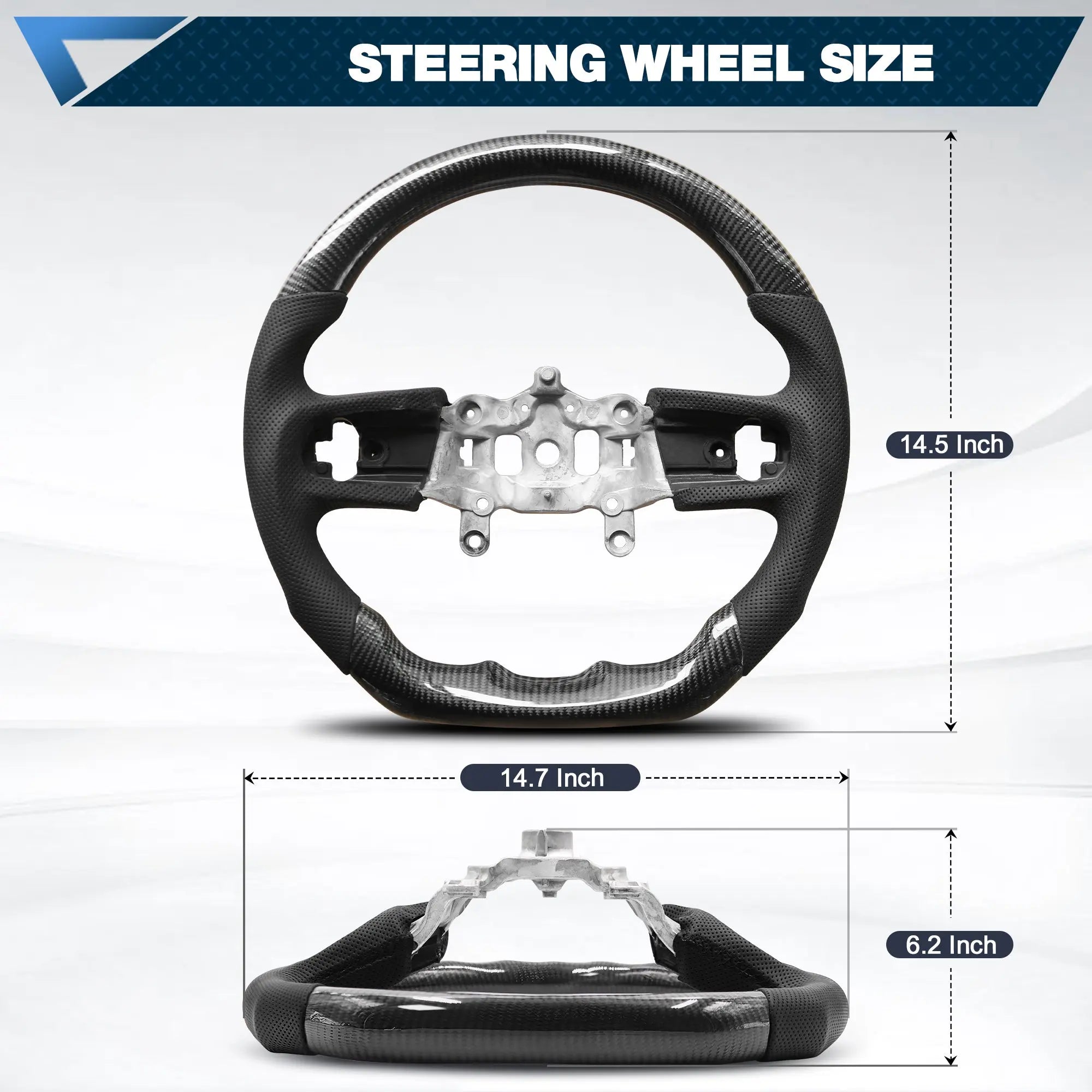 Carbon Fiber Steering Wheel Compatible for Jeep Wrangler JL/JLU/JT 2018-2024 Nappa Perforated Leather, D-shaped Flat-bottom Custom Steering Wheel POFENZE
