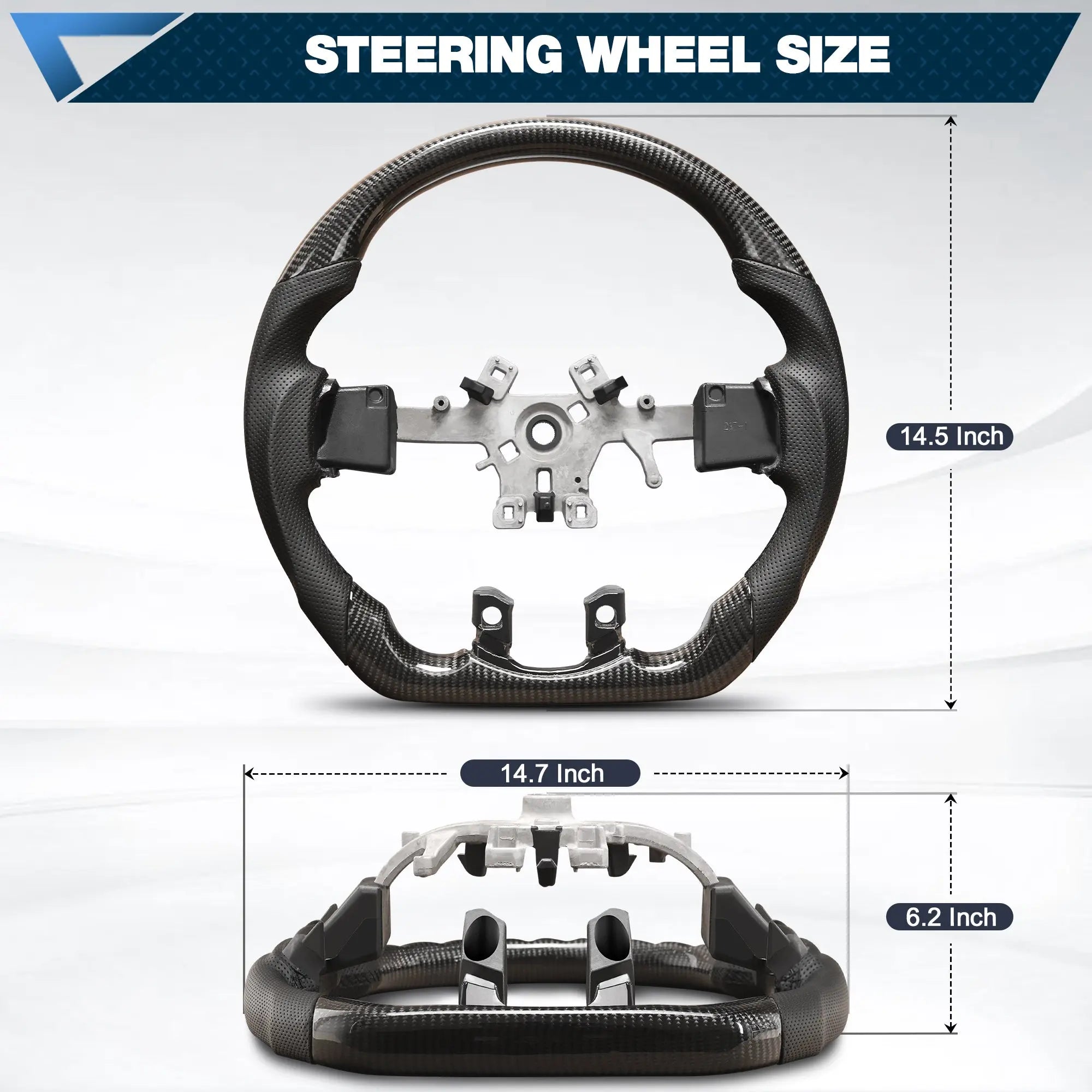 Carbon Fiber Steering Wheel For Dodge Ram 1500 2500 2013-2018 D-shaped Flat-bottom Nappa Perforated Leather Steering Wheel Grip Hand-Stitched POFENZE