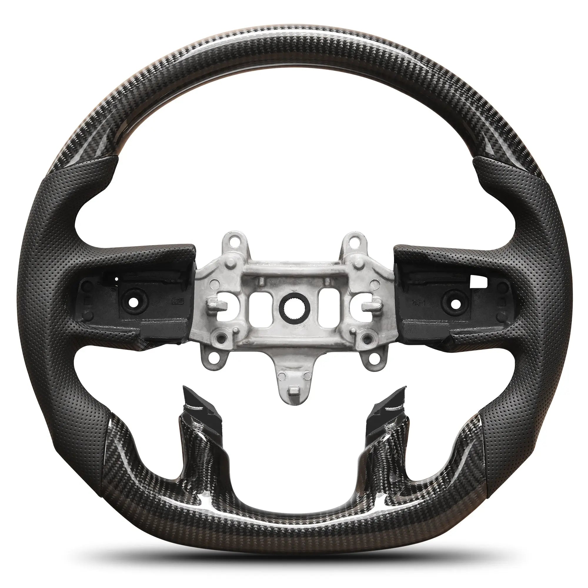 Carbon Fiber Steering Wheel For Dodge Ram TRX 1500 2019-2024 without Paddle Shifter hole D-shaped Flat-bottom Nappa Perforated Leather Steering Wheel Grip Hand-Stitched POFENZE