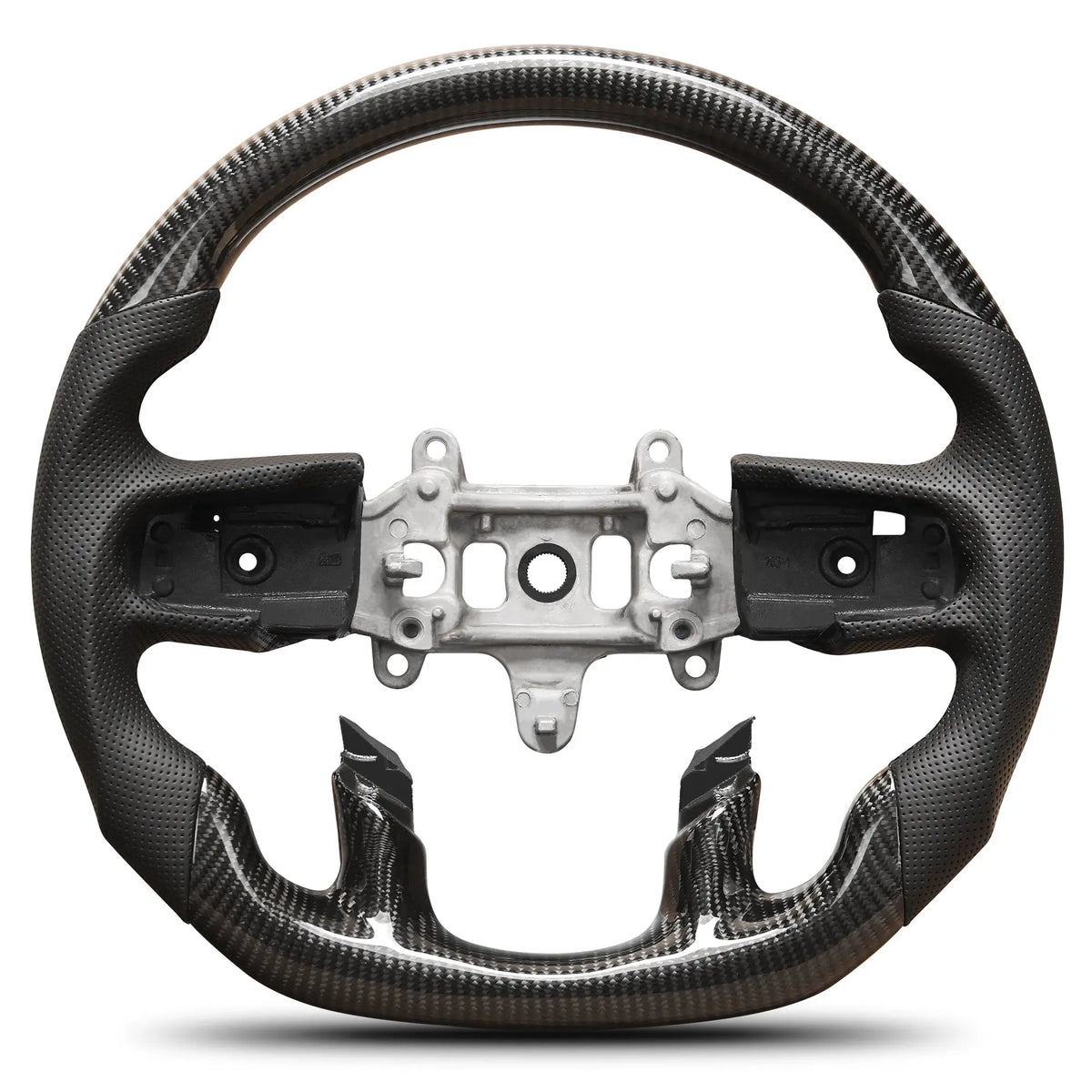 Carbon Fiber Steering Wheel For Dodge Ram TRX 1500 2019-2024 without Paddle Shifter hole D-shaped Flat-bottom Nappa Perforated Leather Steering Wheel Grip Hand-Stitched POFENZE