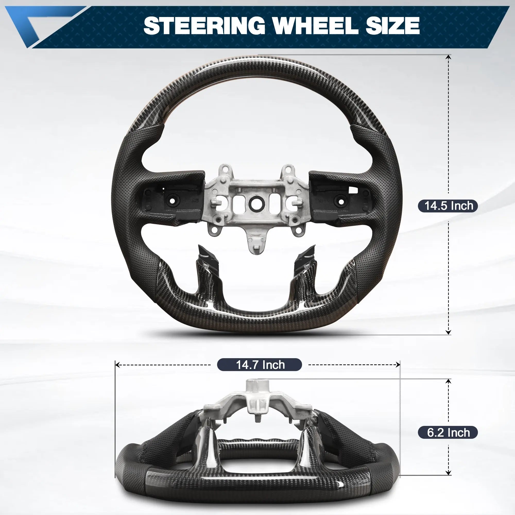 Carbon Fiber Steering Wheel For Dodge Ram TRX 1500 2019-2024 without Paddle Shifter hole D-shaped Flat-bottom Nappa Perforated Leather Steering Wheel Grip Hand-Stitched POFENZE