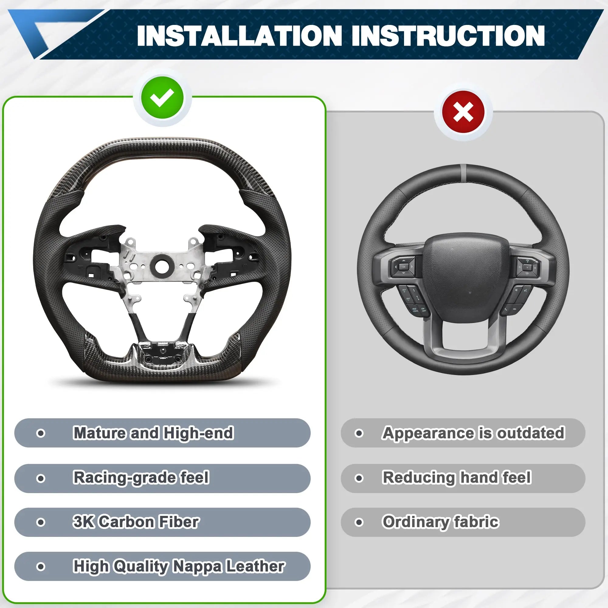 Carbon Fiber Steering Wheel For Honda civic 10th 2016-2021 Nappa Perforated Leather D-shaped Flat-bottom Steering Wheel Grip Hand-Stitched POFENZE