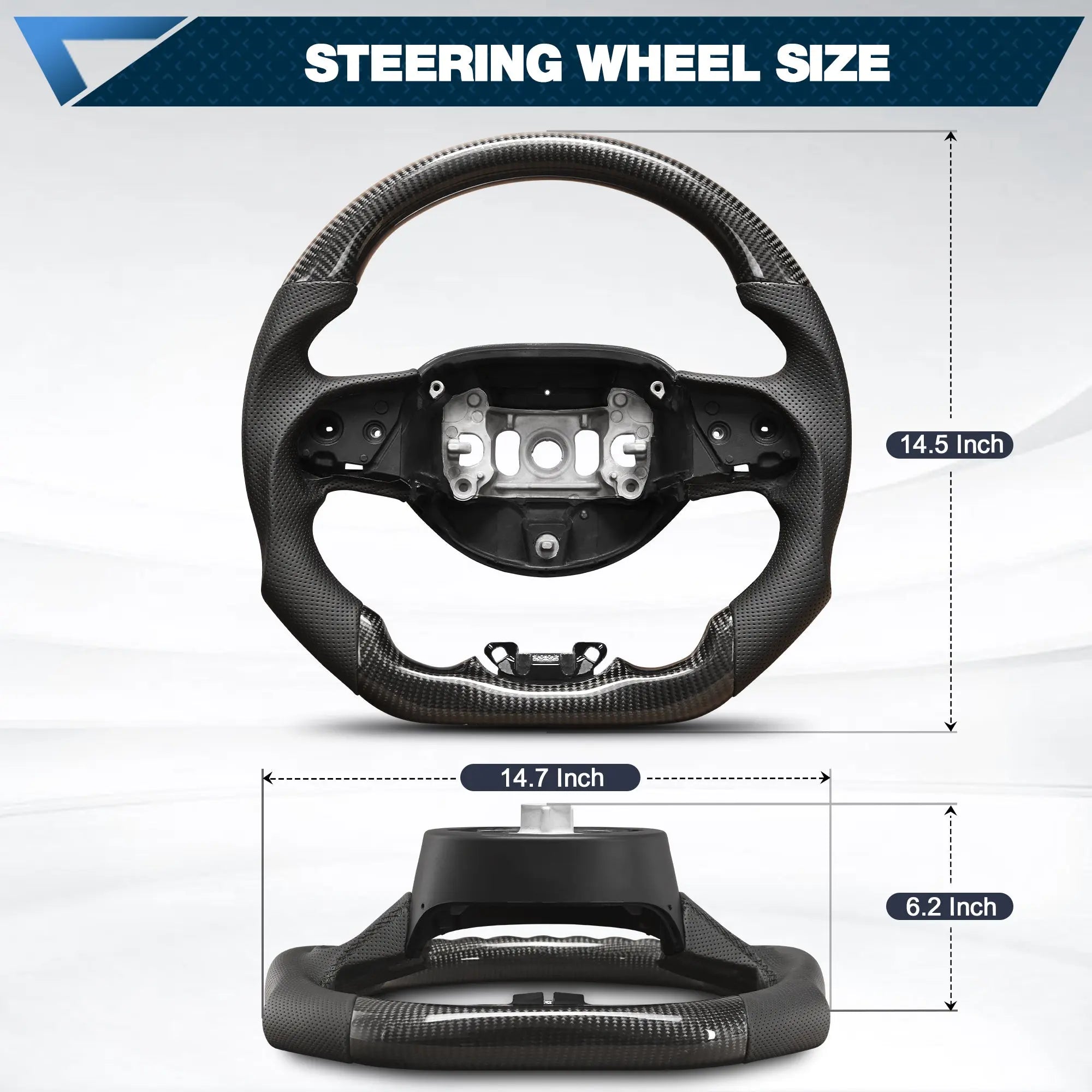 Carbon Fiber Steering Wheel For JEEP Grand Cherokee 2014 Nappa Perforated Leather D-shaped Flat-bottom Grip Hand-Stitched Steering Wheel POFENZE