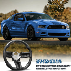 Carbon Fiber Steering Wheel For Mustang EcoBoost/GT/Shelby GT350/GT350R 2012-2014 D-shaped Nappa Perforated Leather Flat-bottom Custom Steering Wheel POFENZE
