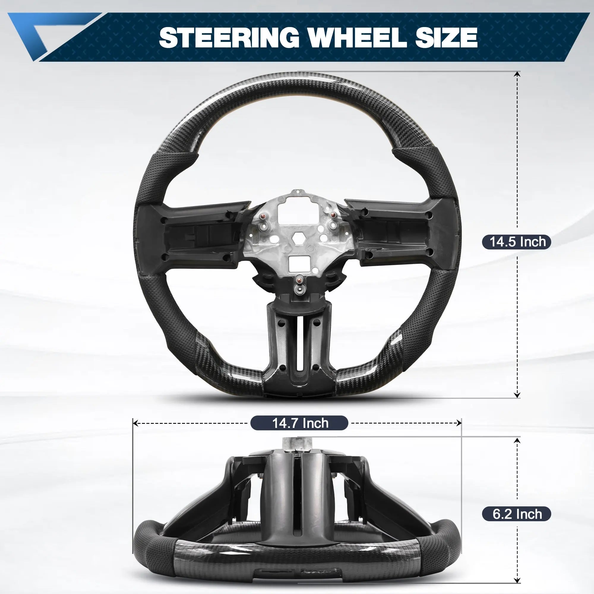 Carbon Fiber Steering Wheel For Mustang EcoBoost/GT/Shelby GT350/GT350R 2012-2014 D-shaped Nappa Perforated Leather Flat-bottom Custom Steering Wheel POFENZE