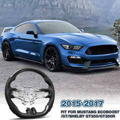 Carbon Fiber Steering Wheel For Mustang EcoBoost/GT/V6/Shelby GT350/GT350R 2015-2017 D-shaped Nappa Perforated Leather Flat-bottom Custom Steering Wheel POFENZE