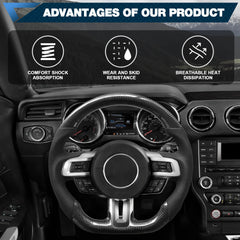 Carbon Fiber Steering Wheel For Mustang EcoBoost/GT/V6/Shelby GT350/GT350R 2015-2017 D-shaped Nappa Perforated Leather Flat-bottom Custom Steering Wheel POFENZE