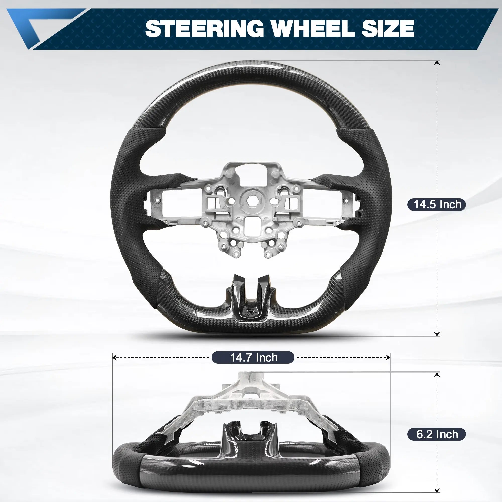 Carbon Fiber Steering Wheel For Mustang EcoBoost/GT/V6/Shelby GT350/GT350R 2015-2017 D-shaped Nappa Perforated Leather Flat-bottom Custom Steering Wheel POFENZE