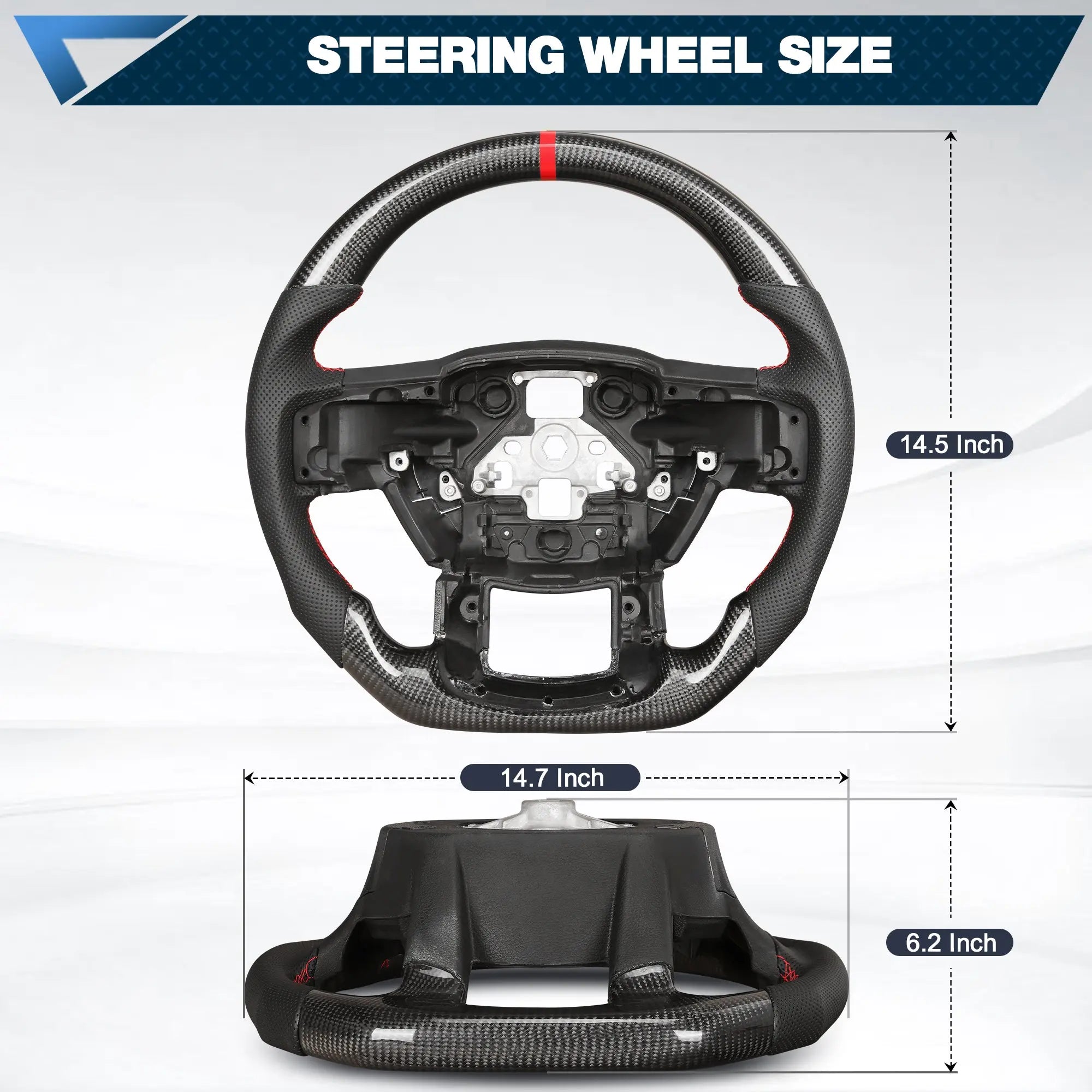 Carbon Fiber Steering Wheel for F150 2015-2020 D-shaped Flat-bottom Steering Wheel Perforated Leather Grip Hand-Stitched for F150 Models Without Paddle Shifters(Red Line) POFENZE