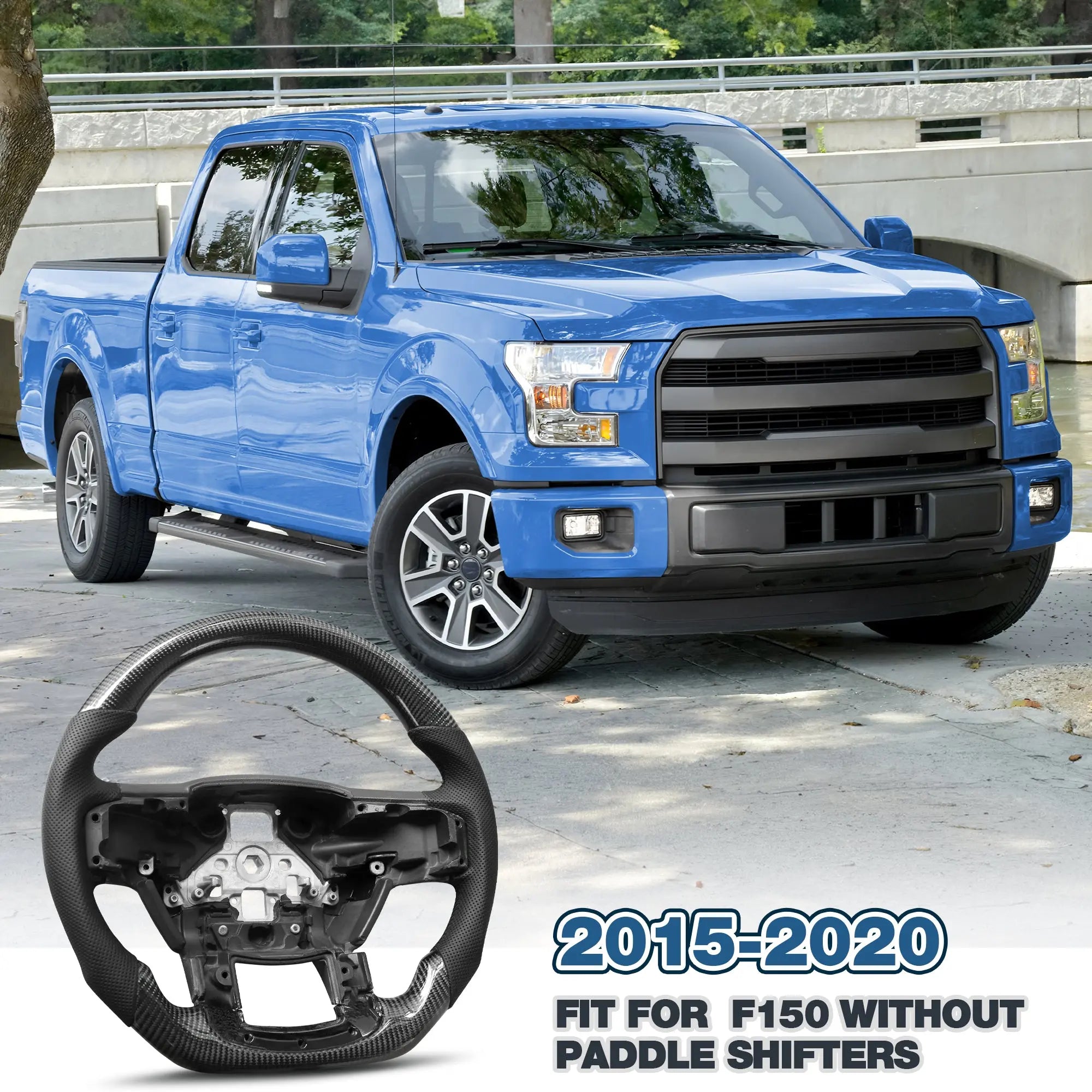 Carbon Fiber Steering Wheel for F150 2015-2020 Models Without Paddle Shifters D-shaped Flat-bottom Steering Wheel Preforated Leather Grip Hand-Stitched for Ford for F150 POFENZE