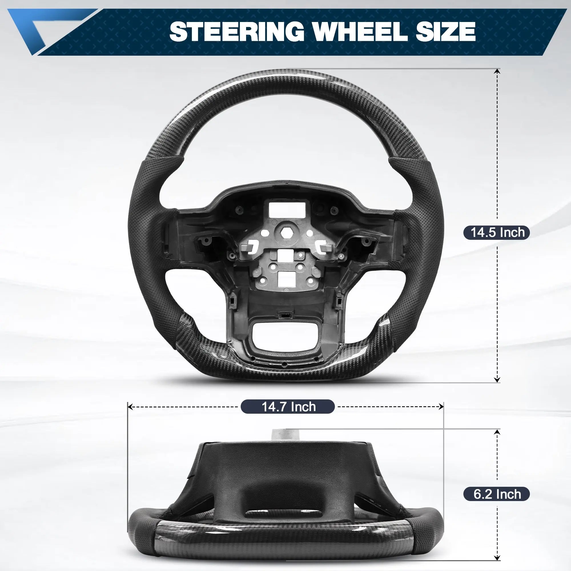 Carbon Fiber Steering Wheel for F150 2021-2024 D-shaped Flat-bottom Steering Wheel Preforated Leather Grip Hand-Stitched for Ford for F250/F350/F450 2023-2024 Models Without Paddle Shifters POFENZE