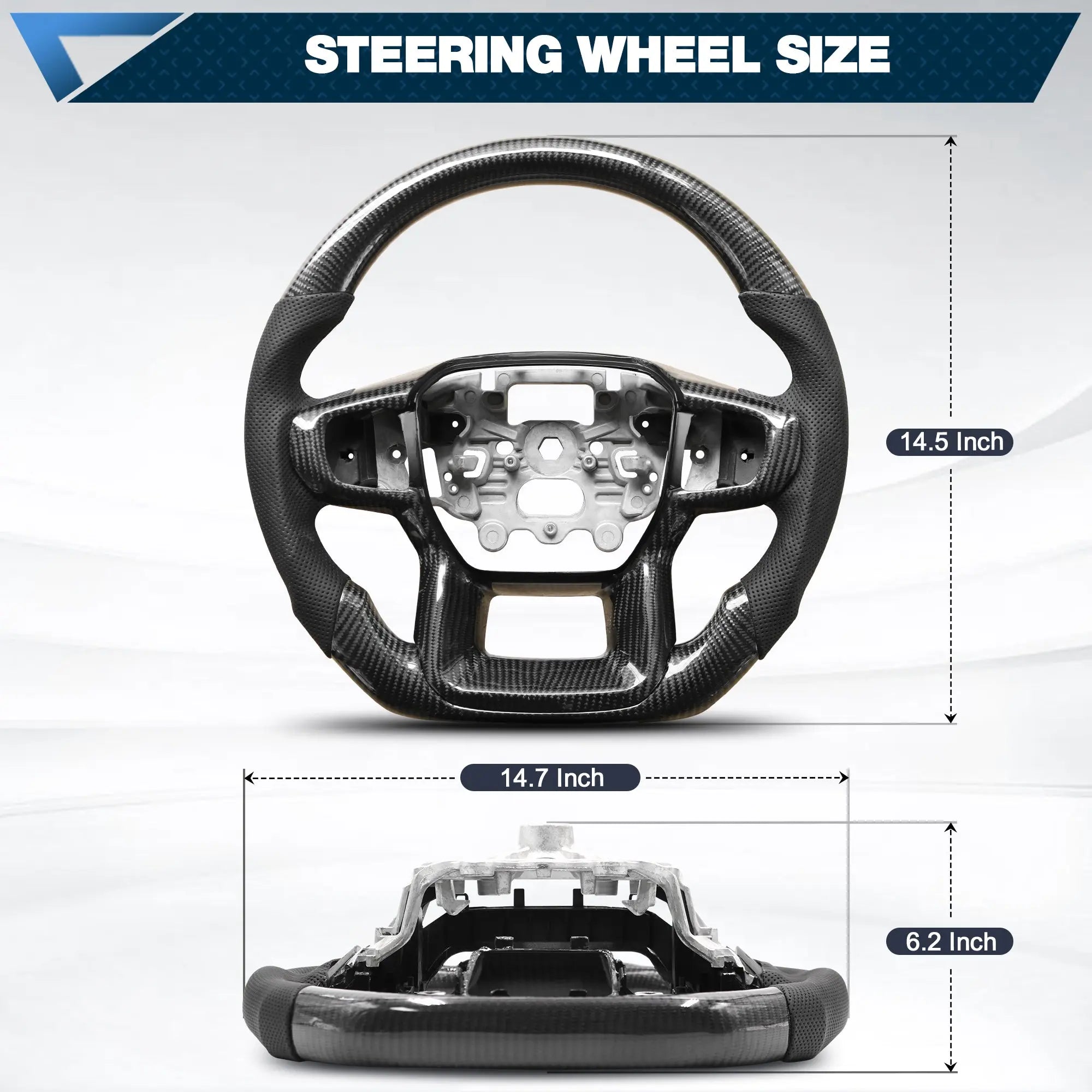Carbon Fiber Steering Wheel for Ford Ranger 2022-2023 Nappa Perforated Leather with Hand Stitching D-shaped Steering Wheel POFENZE