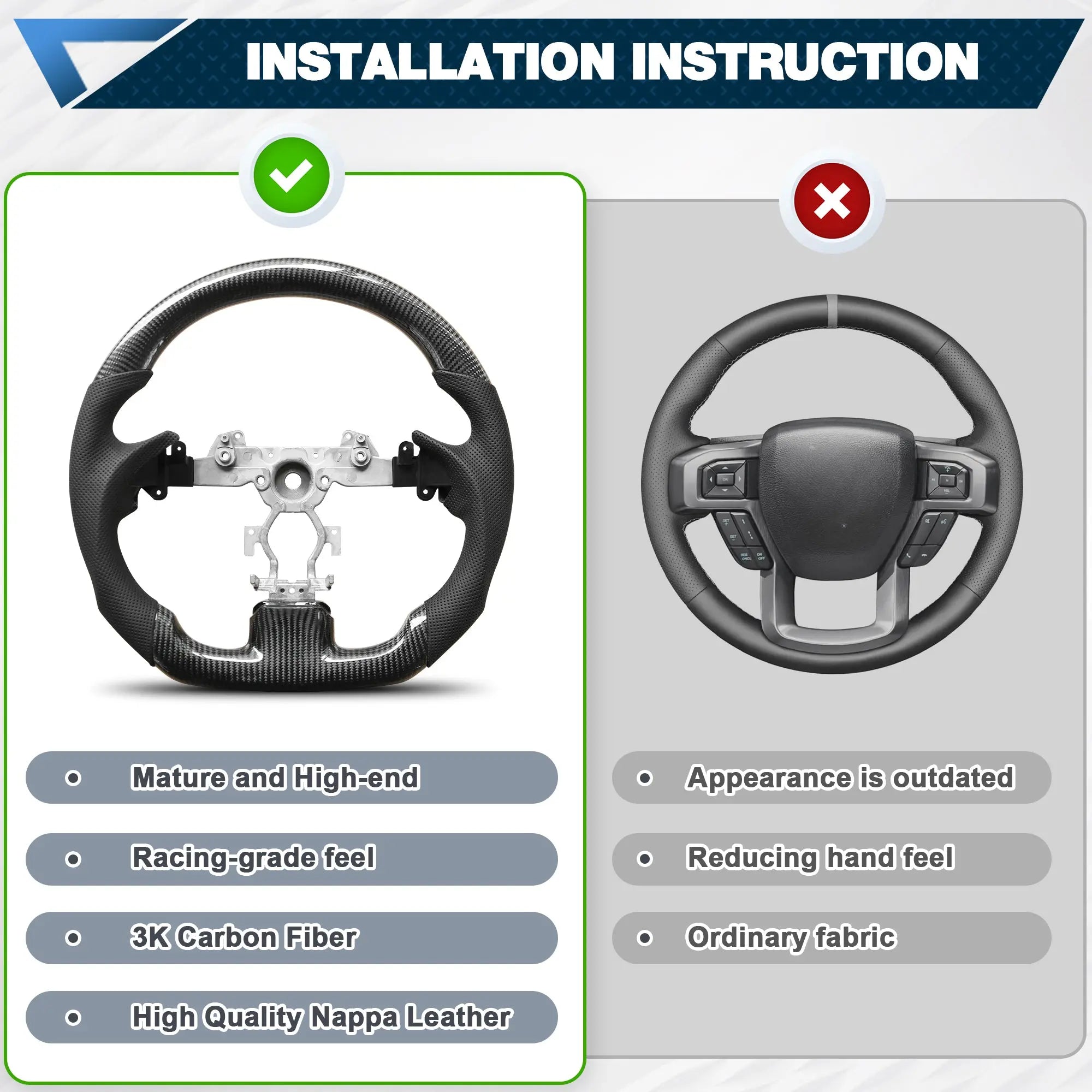 Carbon Fiber Steering Wheel for Infiniti G37 G37X 2007-2013, D-shaped Flat-bottom Nappa Perforated Leather Grip for Replacement POFENZE