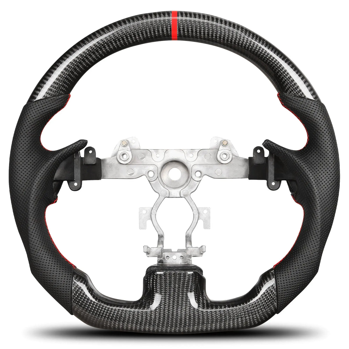 Carbon Fiber Steering Wheel for Infiniti G37 G37X 2007-2013, D-shaped Flat-bottom Nappa Perforated Leather Grip with Replacement Trim(Red Line) POFENZE