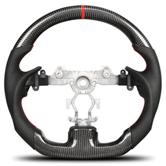 Carbon Fiber Steering Wheel for Infiniti G37 G37X 2007-2013, D-shaped Flat-bottom Nappa Perforated Leather Grip with Replacement Trim(Red Line) POFENZE