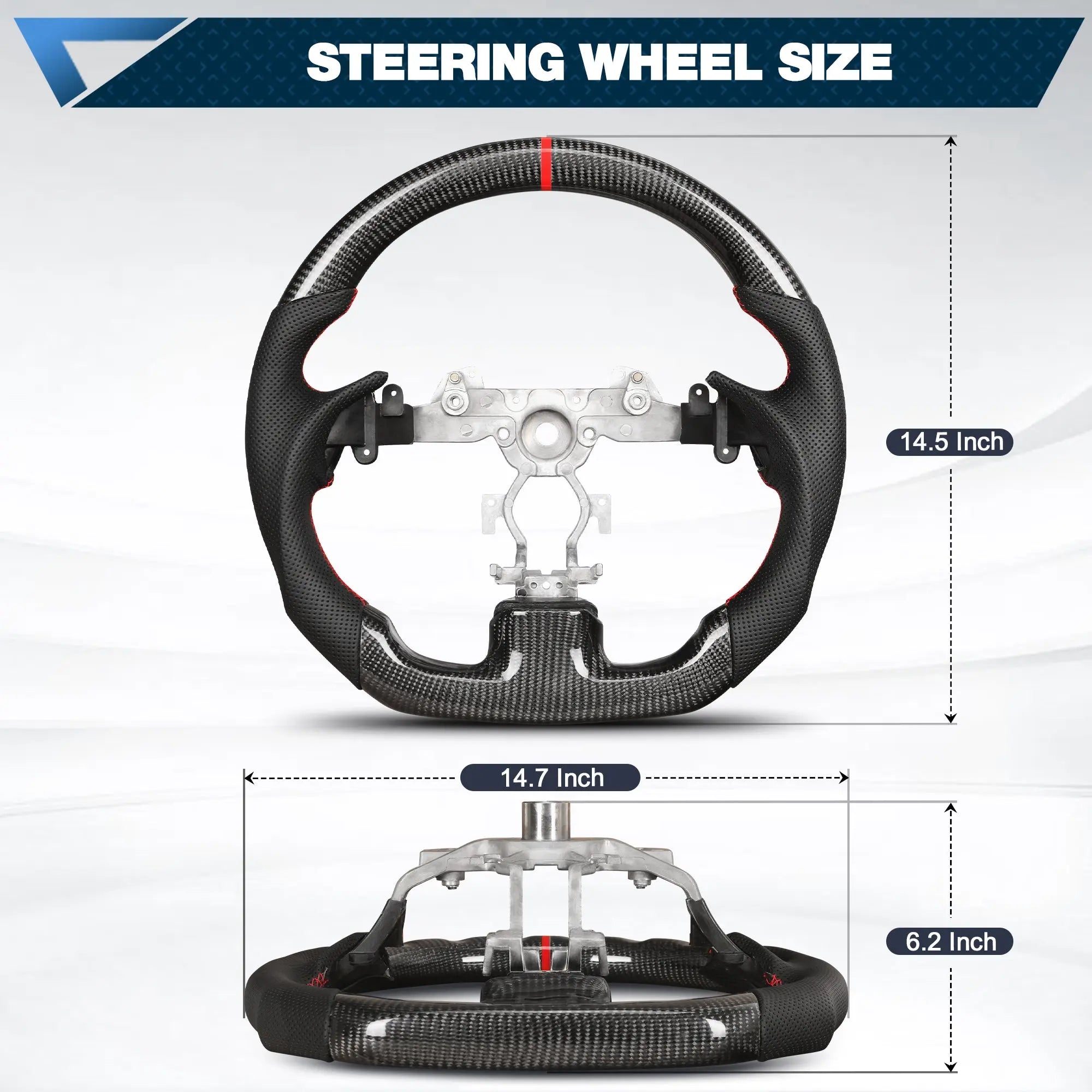 Carbon Fiber Steering Wheel for Infiniti G37 G37X 2007-2013, D-shaped Flat-bottom Nappa Perforated Leather Grip with Replacement Trim(Red Line) POFENZE