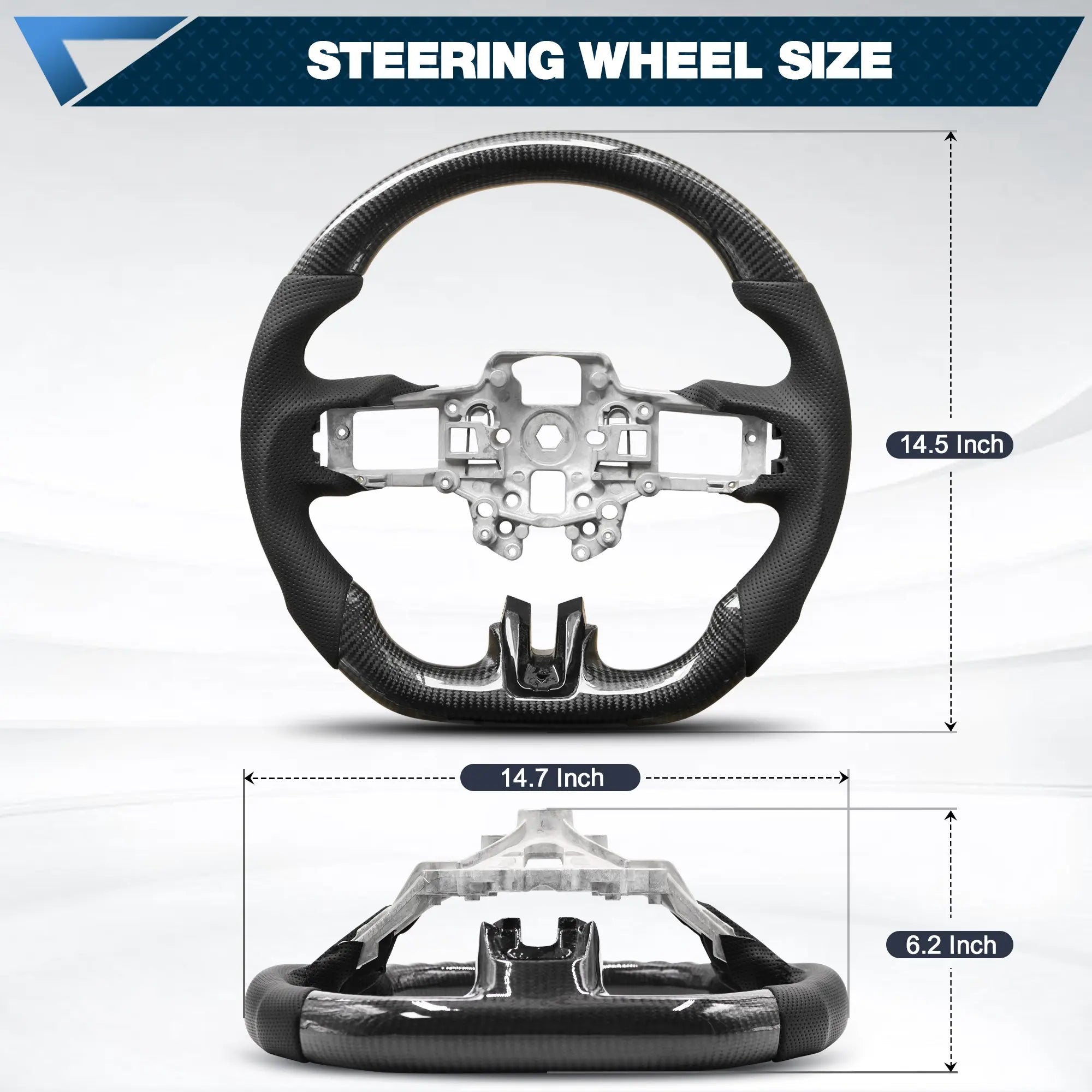 Carbon Fiber Steering Wheel for Mustang 2018-2022 Nappa Perforated Leather with Hand Stitching D-shaped Custom Steering Wheel for Mustang EcoBoost/GT for Shelby GT350/GT350R POFENZE