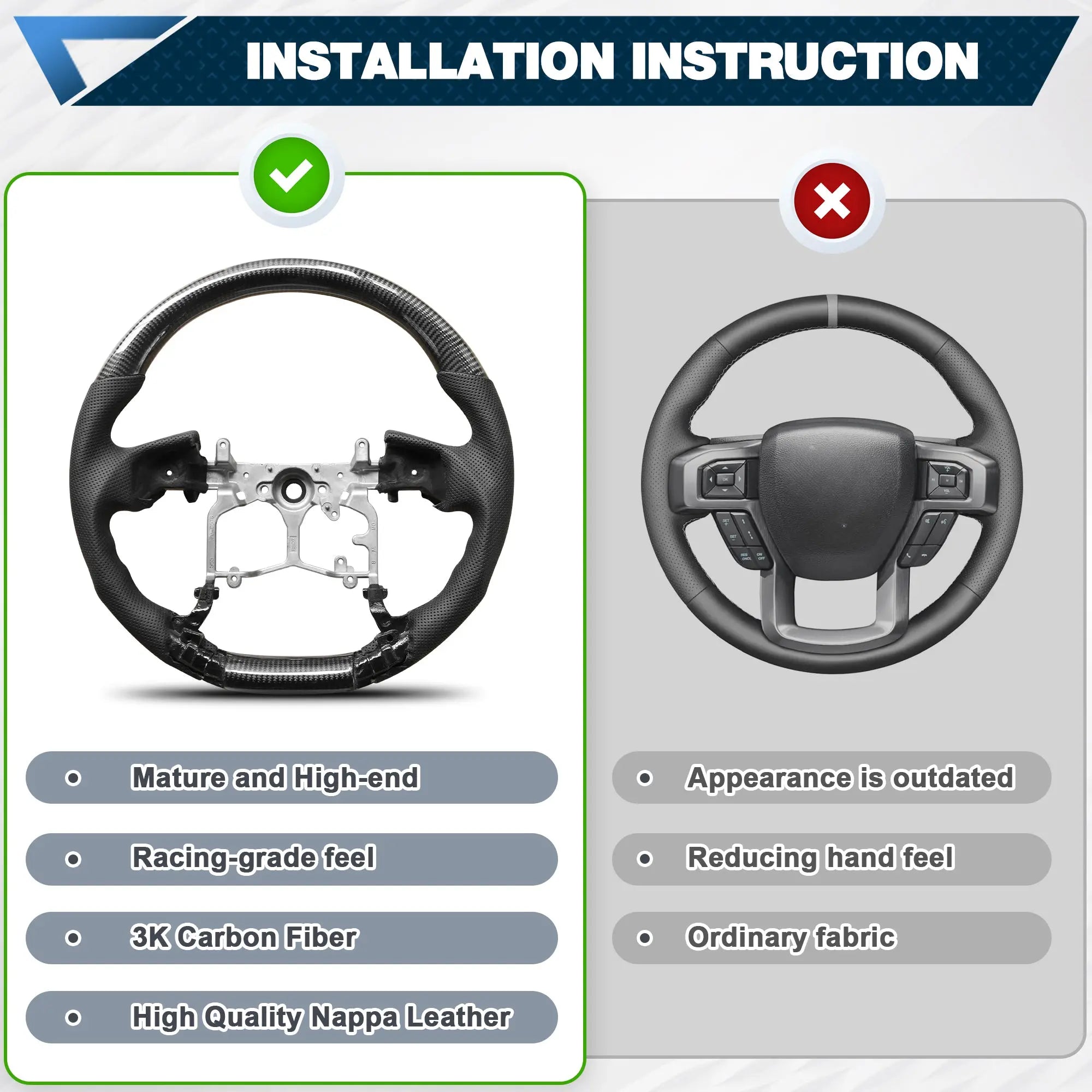 Carbon Fiber Steering Wheel, Custom Steering Wheel with Replacement Part Perforated Leather for Toyota 4Runner 2014-2024/Tacoma 2012-2023/Tundra 2014-2021 POFENZE