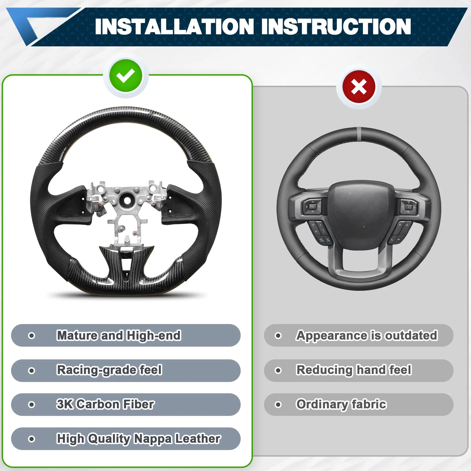 Custom Steering Wheel For Infiniti q50 2014-2017 Carbon Fiber Steering Wheel D-shaped Nappa Perforated Leather Flat-bottom POFENZE