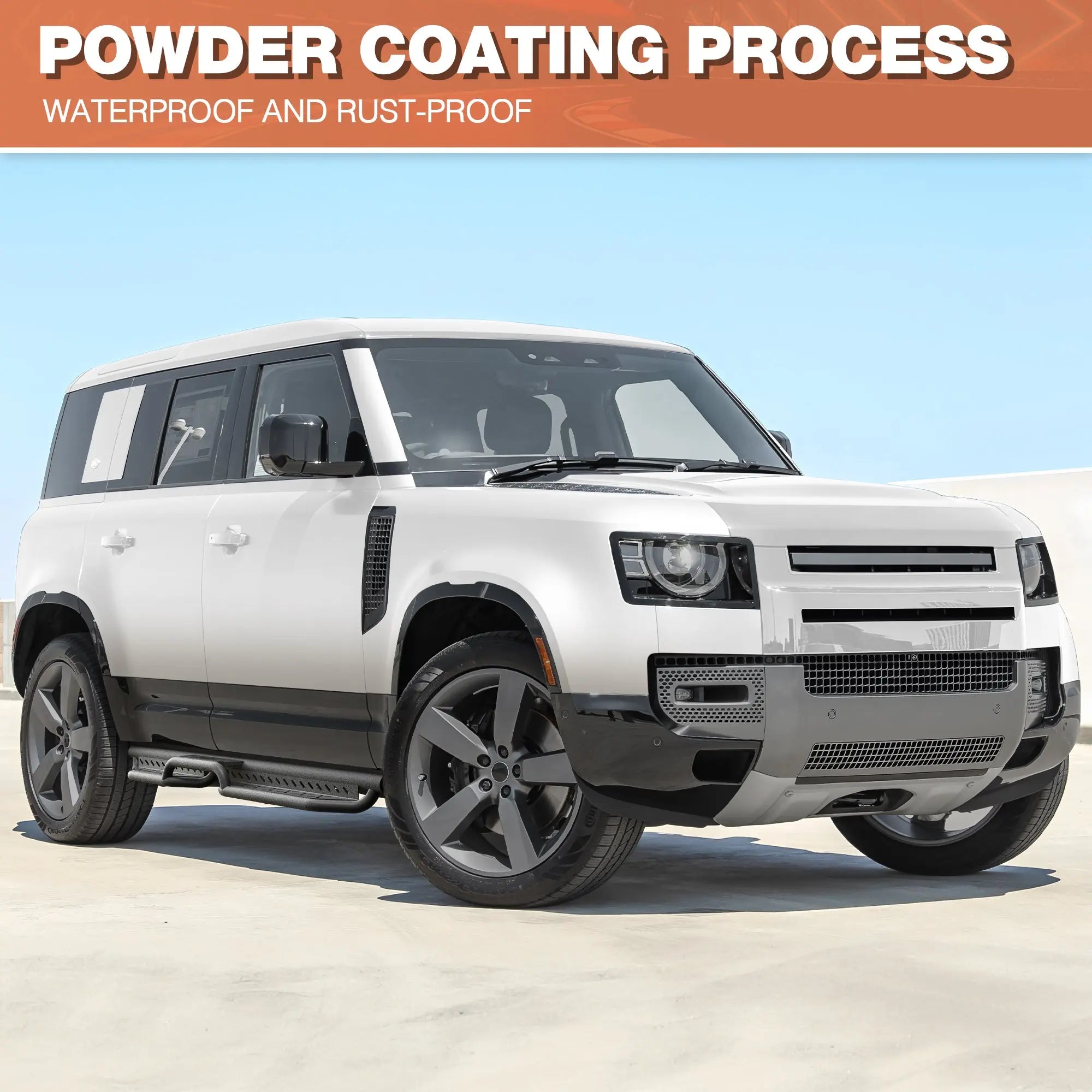 Defender Running Boards Two Raised Side Step Compatible for 2020-2025 Defender 110, 2 Stairs Step Rails Powder Coated Black Carbon Steel Nerf Bars POFENZE