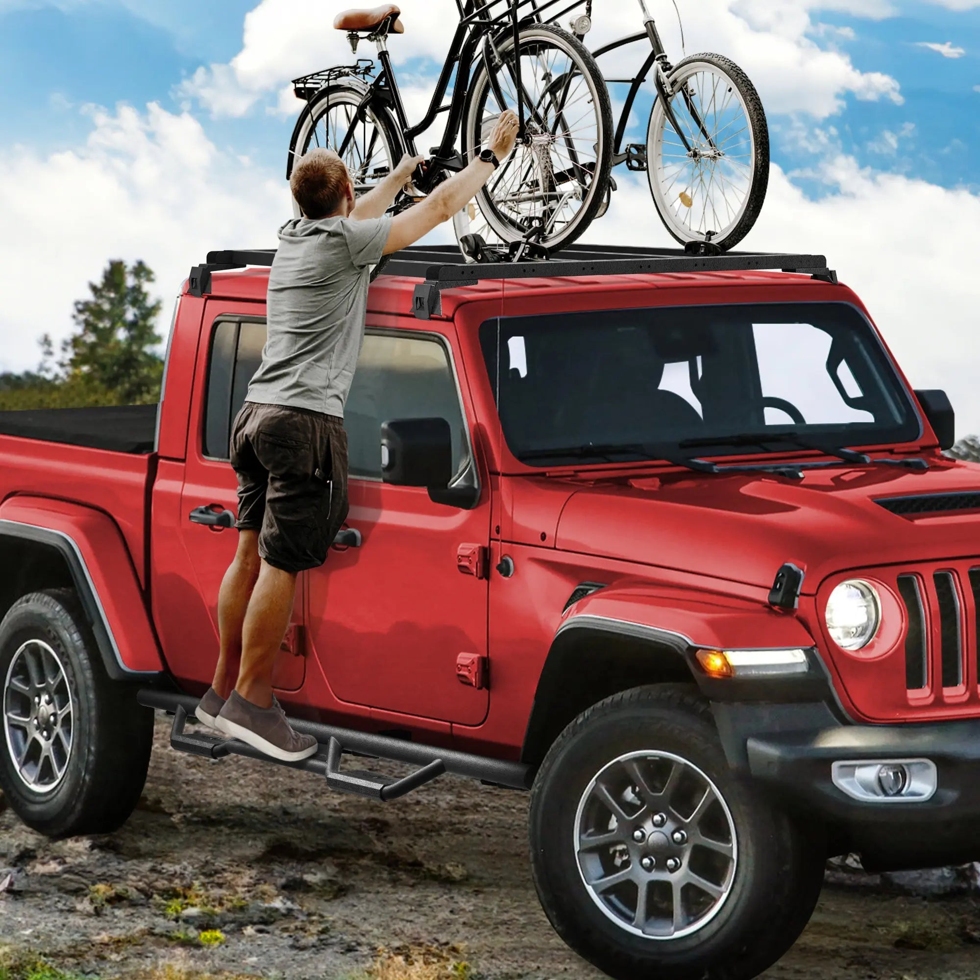 Drop Running Boards Fit 2020-2023 Jeep Wrangler Gladiator JT 4 Door Black Side Steps Heavy-Duty Steel Non-Slip Step Pads POFENZE
