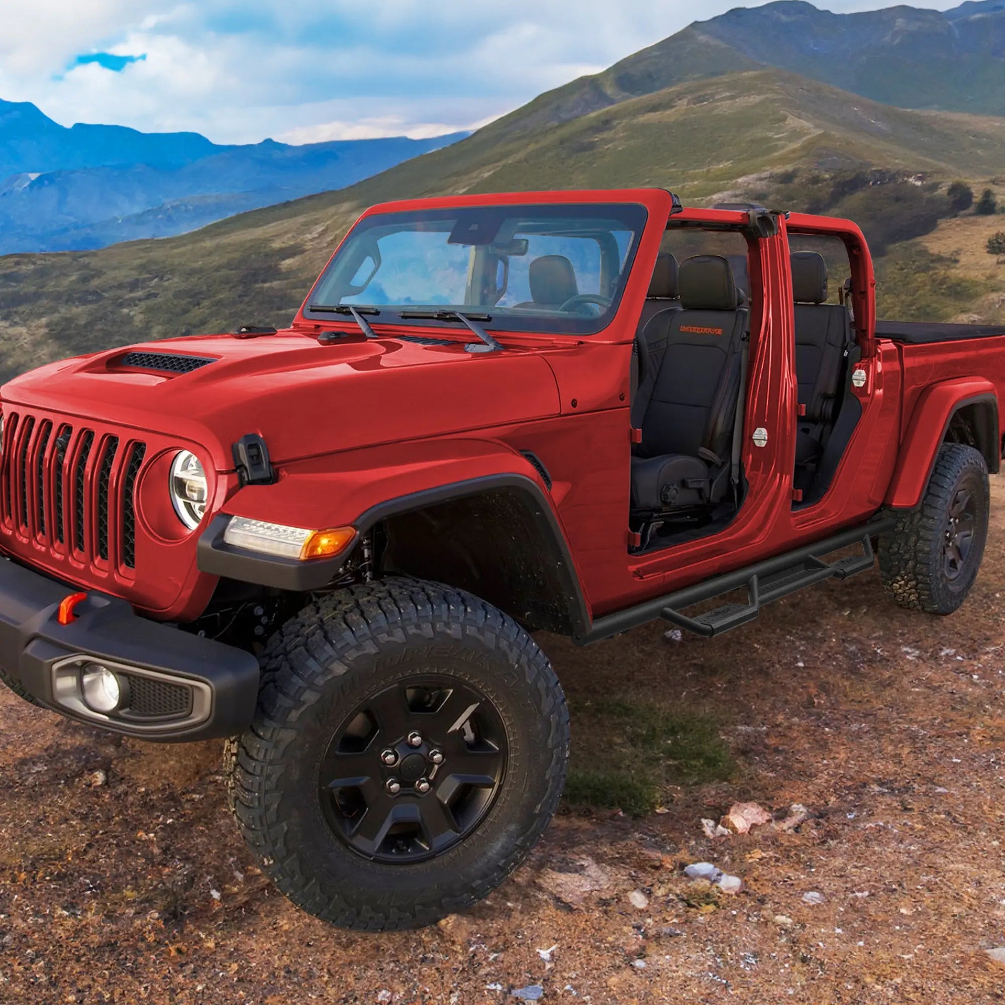 Drop Running Boards Fit 2020-2023 Jeep Wrangler Gladiator JT 4 Door Black Side Steps Heavy-Duty Steel Non-Slip Step Pads POFENZE