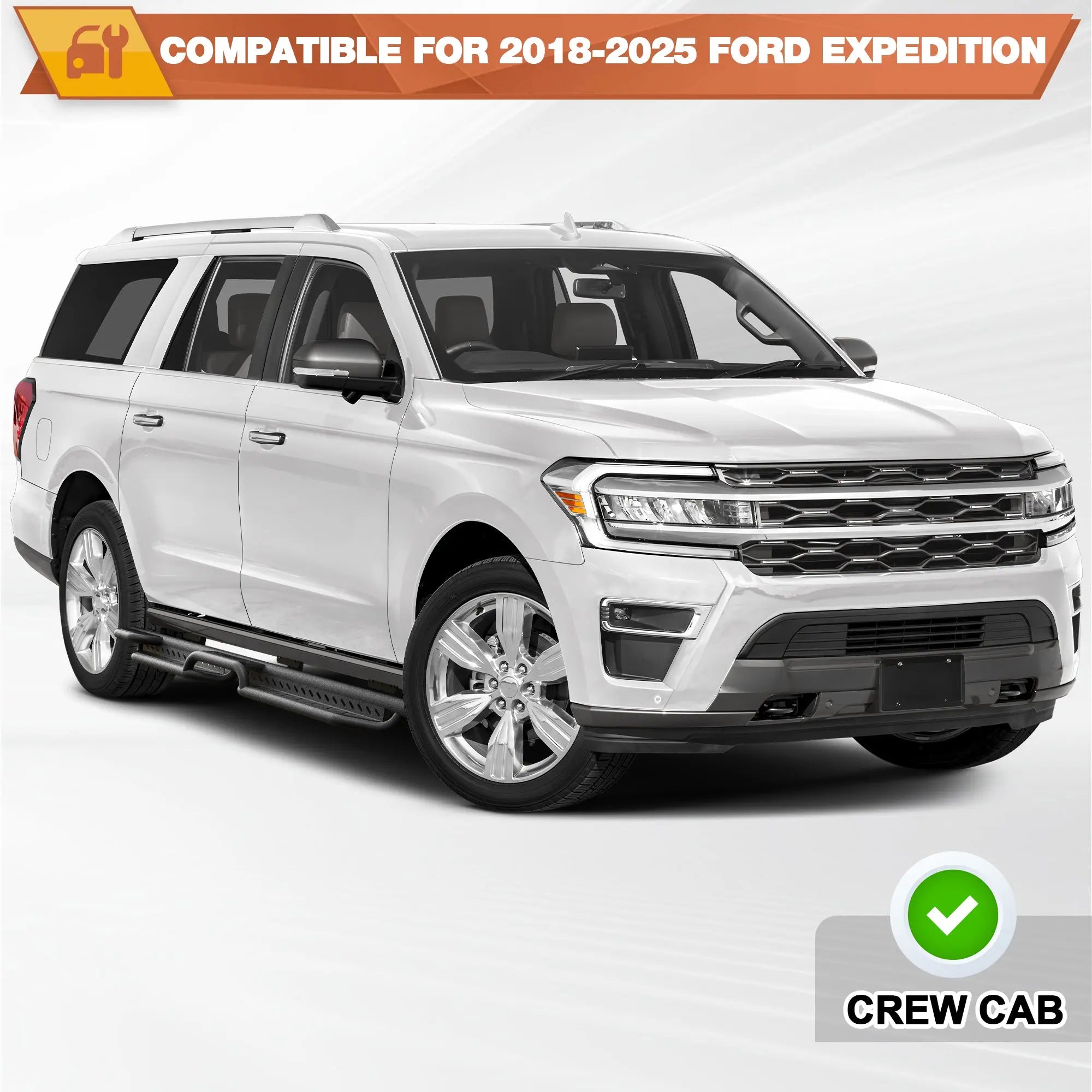 Expedition Running Boards Two Raised Side Step Compatible for 2018-2025 Ford Expedition, 2 Stairs Step Rails Coated Black Carbon Steel Nerf Bars POFENZE