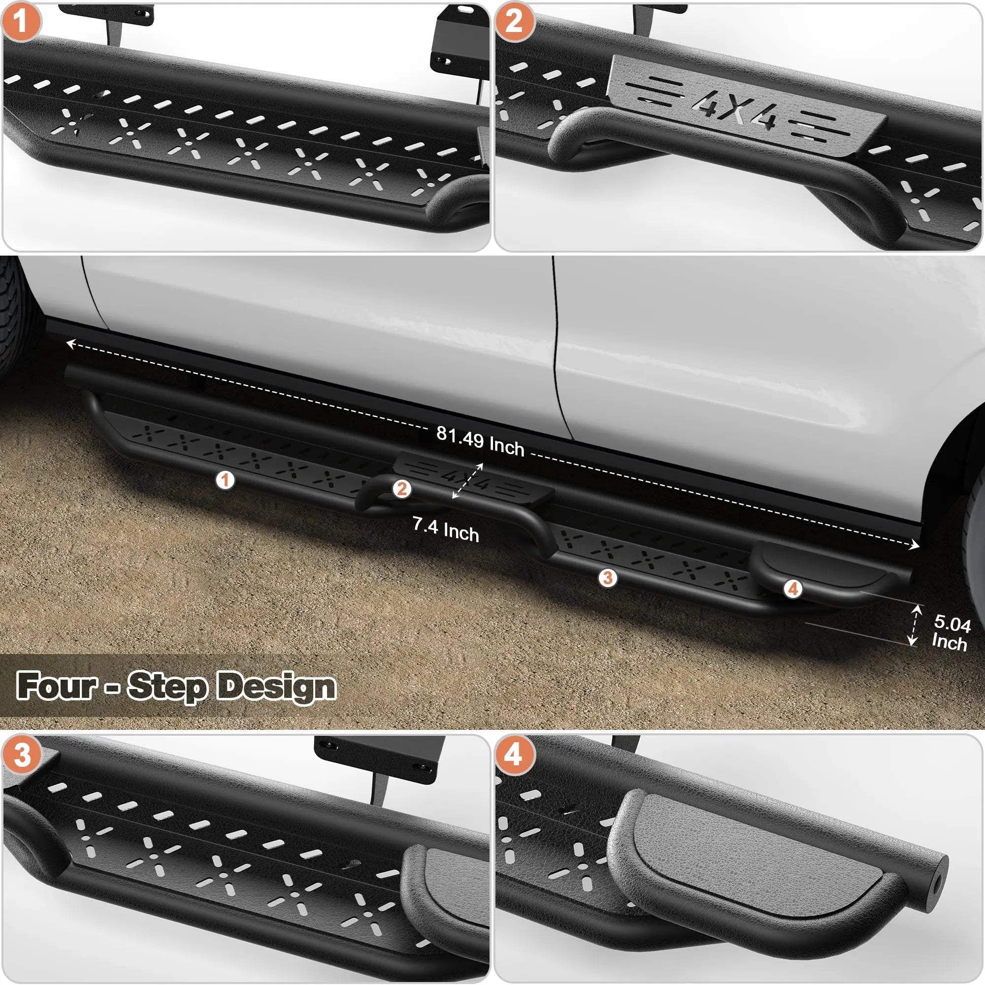 Expedition Running Boards Two Raised Side Step Compatible for 2018-2025 Ford Expedition, 2 Stairs Step Rails Coated Black Carbon Steel Nerf Bars POFENZE