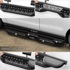 Expedition Running Boards Two Raised Side Step Compatible for 2018-2025 Ford Expedition, 2 Stairs Step Rails Coated Black Carbon Steel Nerf Bars POFENZE
