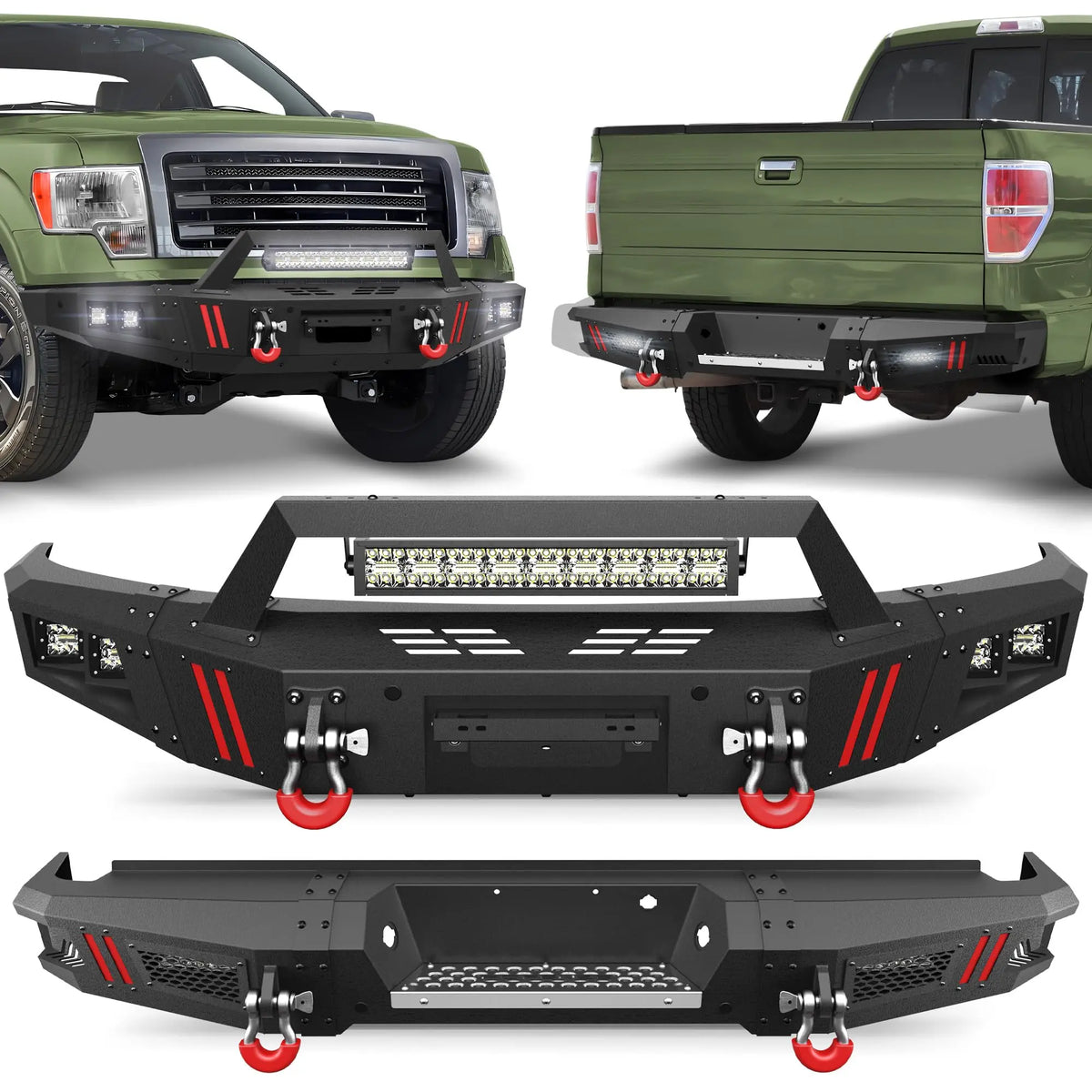 F150 Bumper Front Bumper and Rear Bumper Set for 2009 2010 2011 2012 2013 2014 Ford F150 Pickup - POFENZE