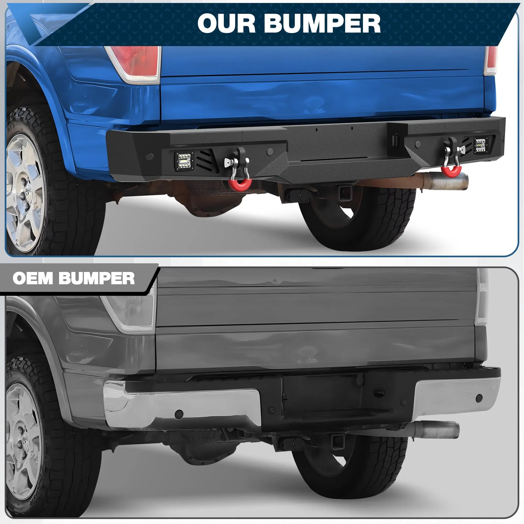 F150 Rear Bumper for 2009-2014 Ford F150 Pickup, w/Step Plate, Fog Lights, License Plate Lights and D-rings (Excluding Raptor) POFENZE