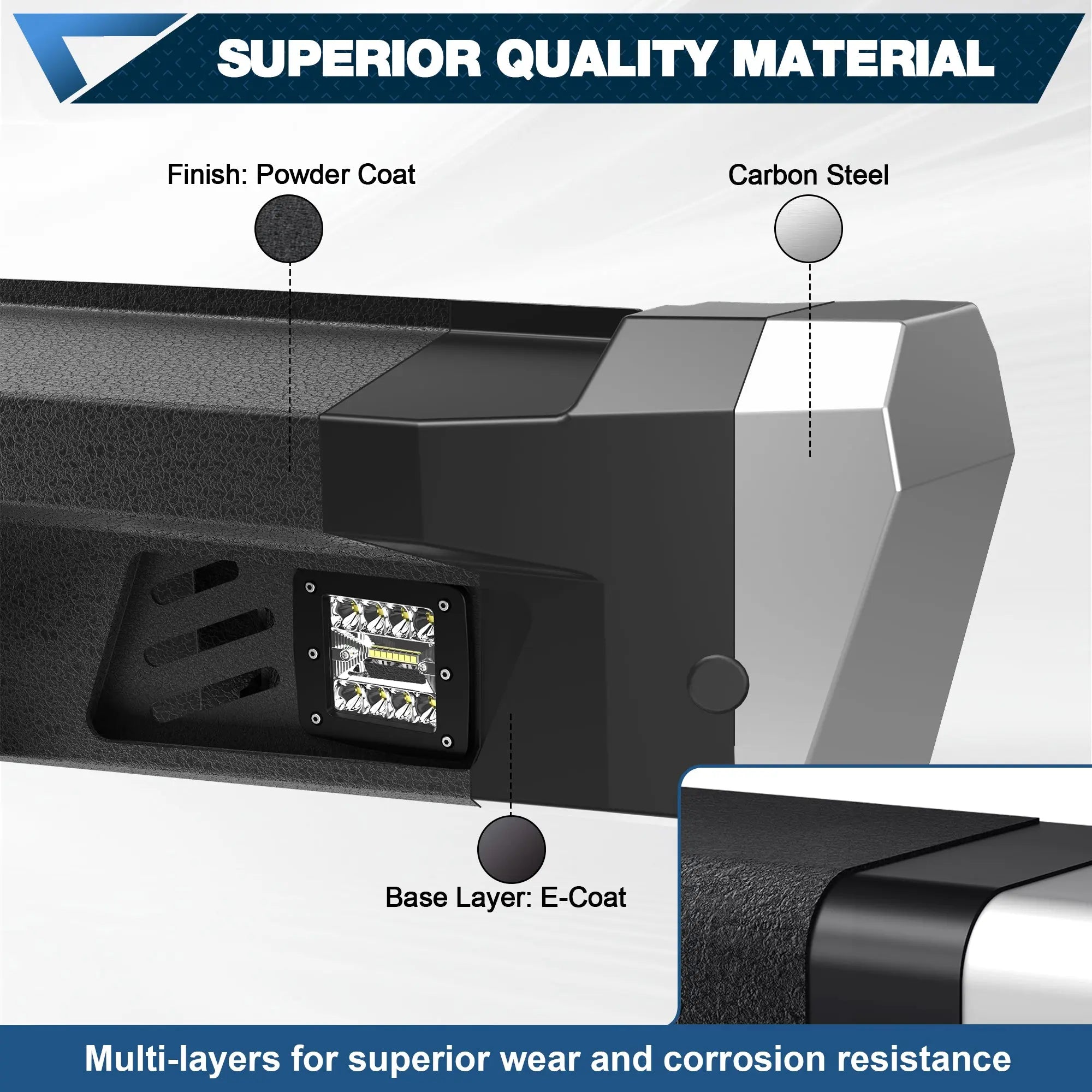 F150 Rear Bumper for 2015-2023 Ford F150 Pickup, w/Step Plate, Fog Lights, License Plate Lights and D-rings (Excluding Raptor & Ecoboost) POFENZE