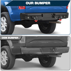 F150 Rear Bumper for 2015-2023 Ford F150 Pickup, w/Step Plate, Fog Lights, License Plate Lights and D-rings (Excluding Raptor & Ecoboost) POFENZE