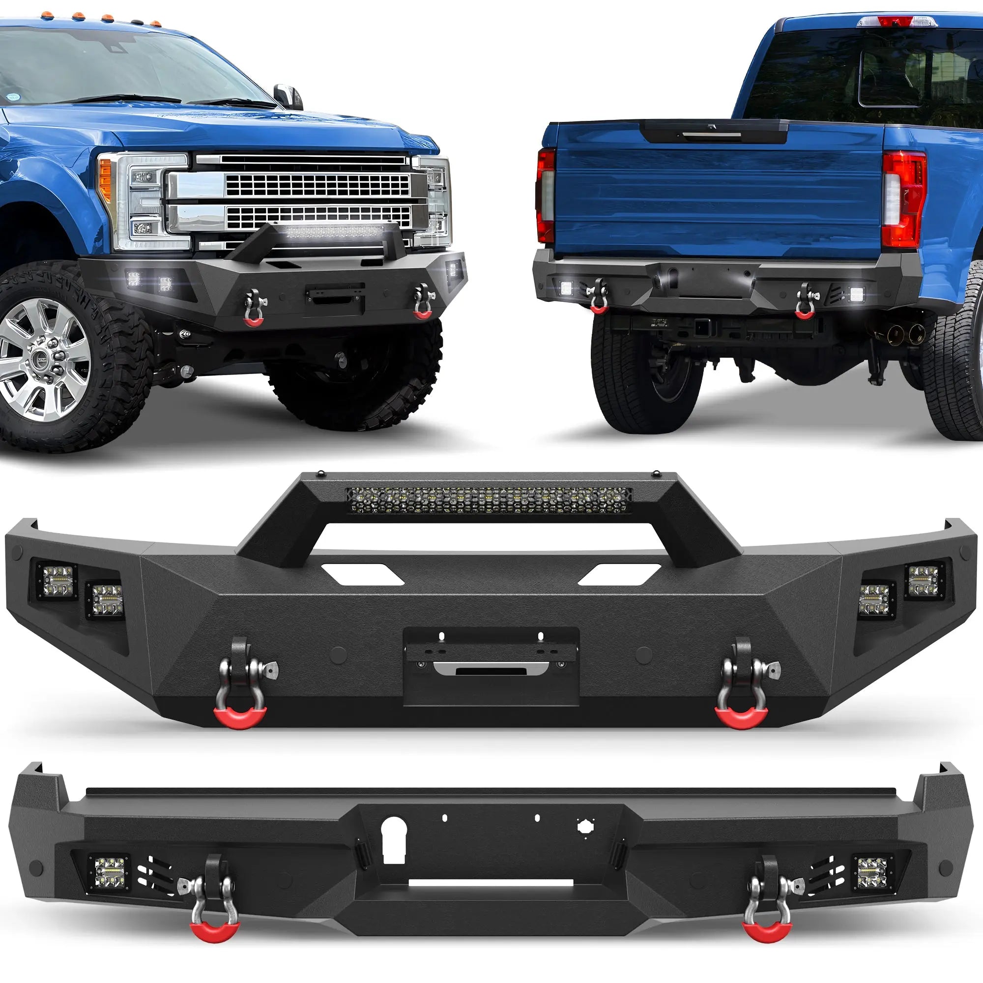 F250 Bumper Front and Rear Bumpers Compatible with 2017-2022 Ford F250 F350 F450 Super Duty with Winch Plate, LED Lights POFENZE 