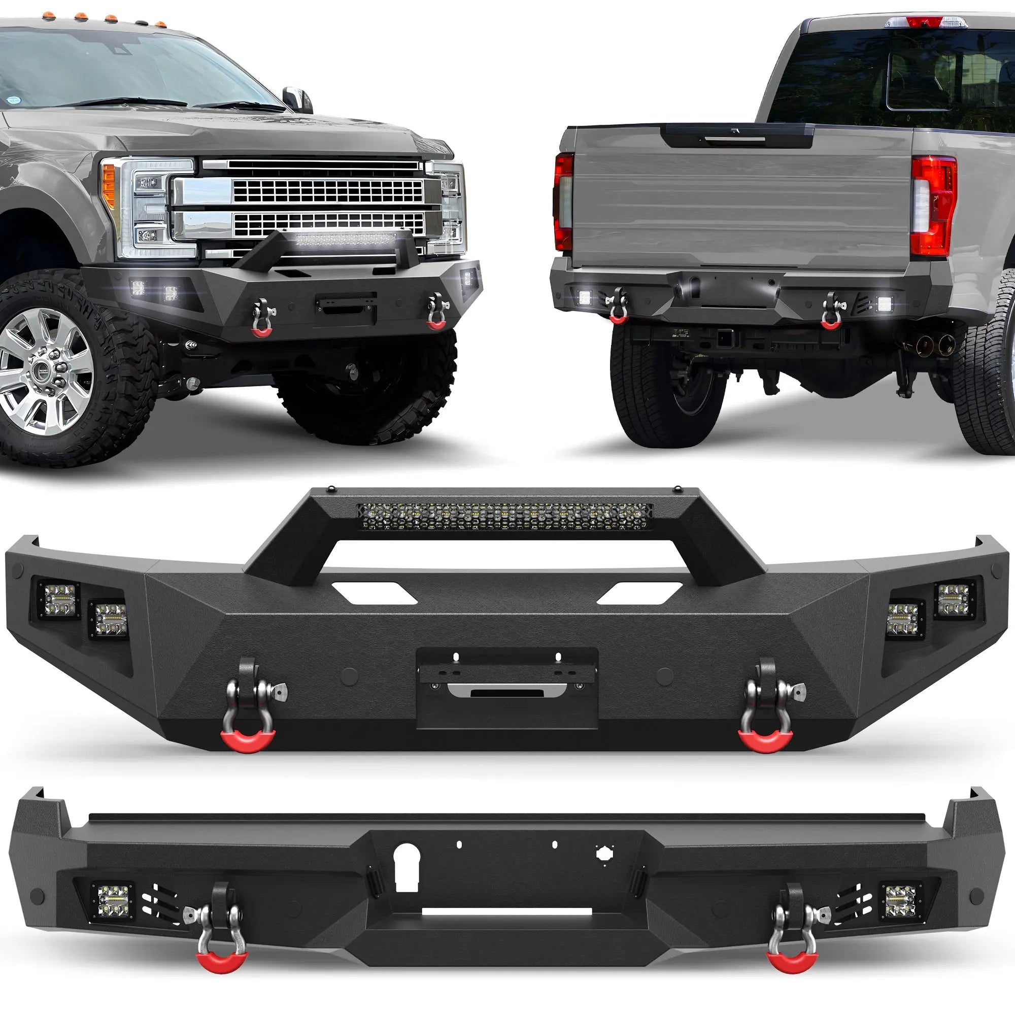 F250 Bumper Front and Rear Bumpers Compatible with 2017-2022 Ford F250 F350 F450 Super Duty with Winch Plate, LED Lights POFENZE 