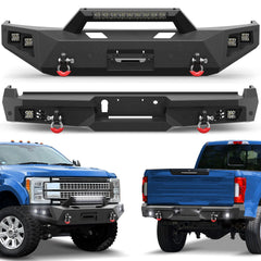 F250 Bumper Front and Rear Bumpers Compatible with 2017-2022 Ford F250 F350 F450 Super Duty with Winch Plate, LED Lights POFENZE 