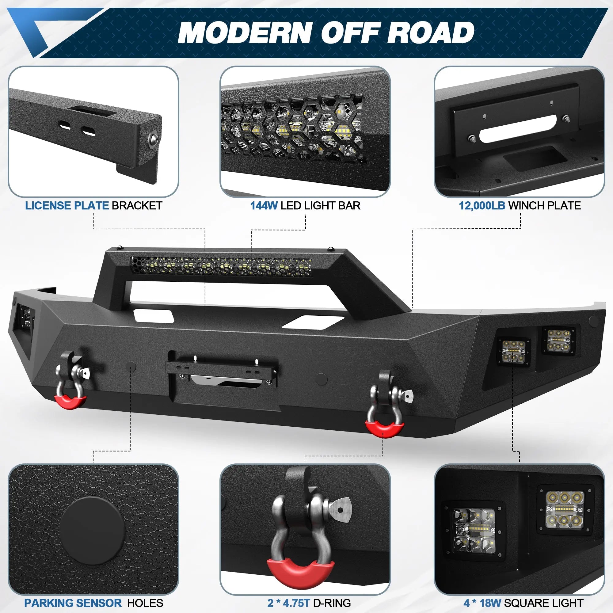 F250 Bumper Front and Rear Bumpers Compatible with 2017-2022 Ford F250 F350 F450 Super Duty with Winch Plate, LED Lights POFENZE 
