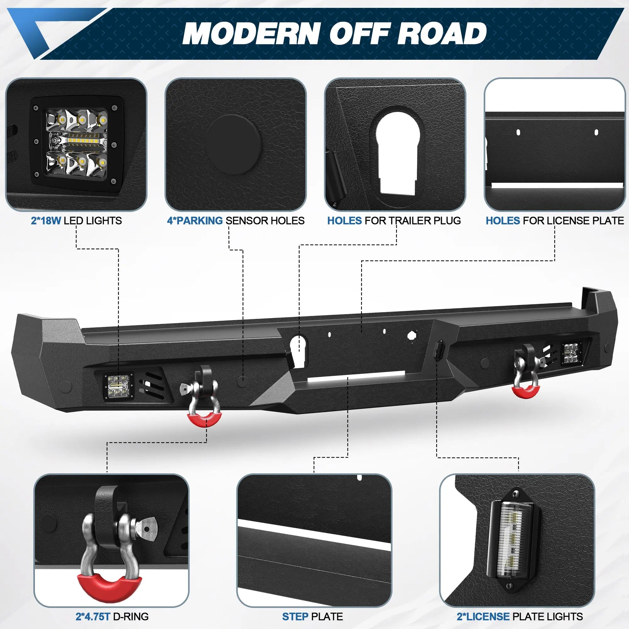 F250 Bumper Front and Rear Bumpers Compatible with 2017-2022 Ford F250 F350 F450 Super Duty with Winch Plate, LED Lights POFENZE 