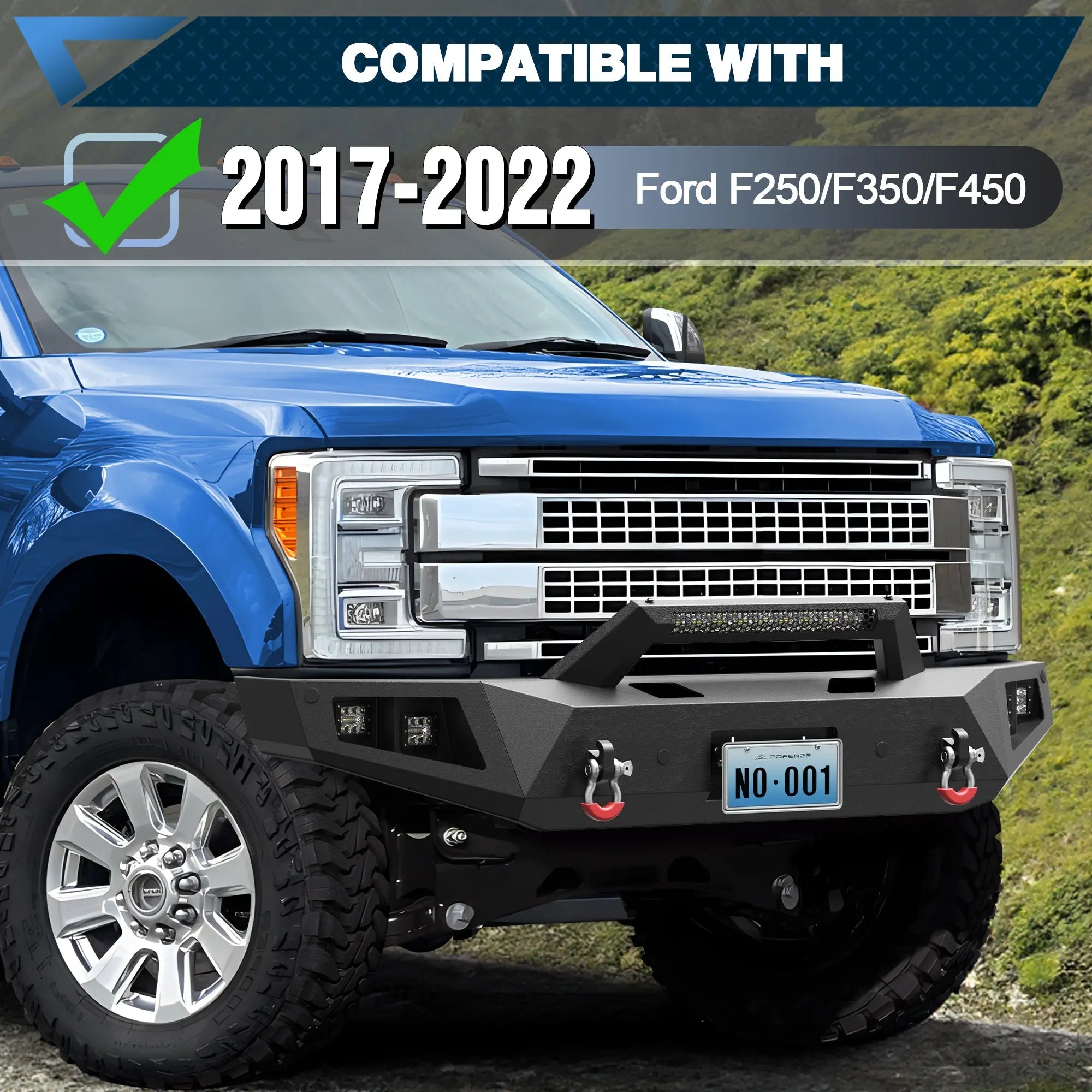 F250 Bumper Front and Rear Bumpers Compatible with 2017-2022 Ford F250 F350 F450 Super Duty with Winch Plate, LED Lights POFENZE 