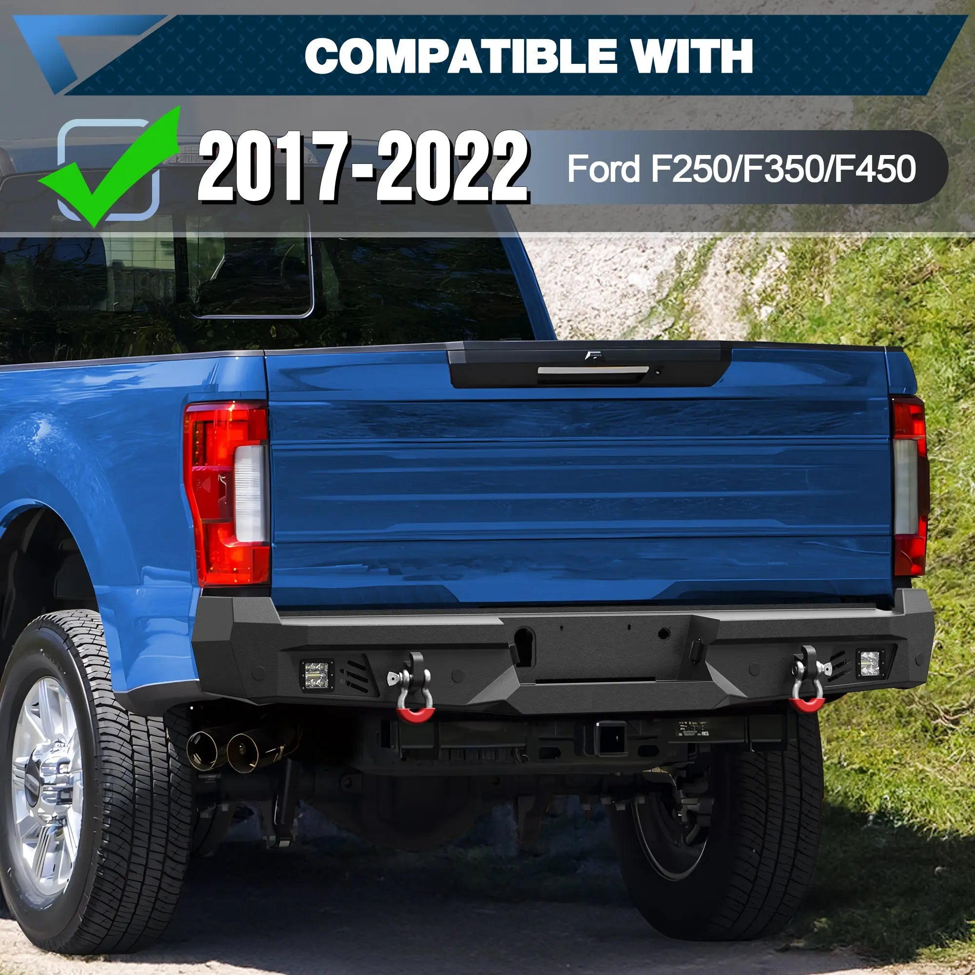 F250 Bumper Front and Rear Bumpers Compatible with 2017-2022 Ford F250 F350 F450 Super Duty with Winch Plate, LED Lights POFENZE 
