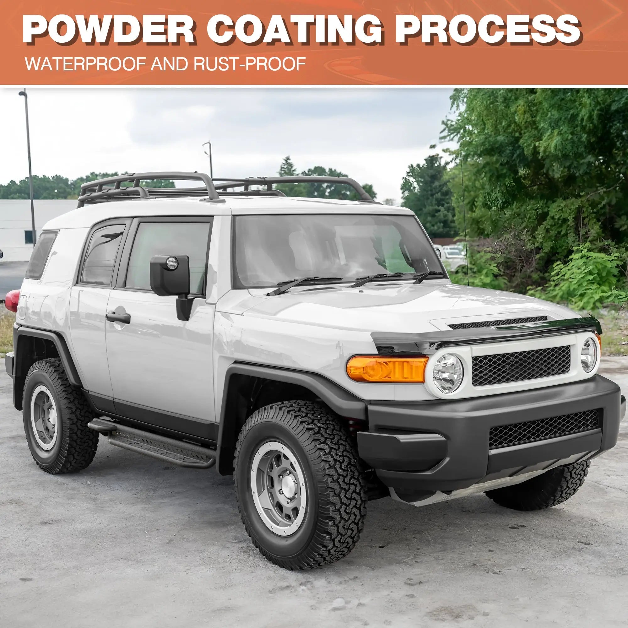 FJ Curiser Running Boards Two Raised Side Step Compatible for Toyota FJ Curiser SUV 2007-2014, 2 Stairs Step Rails Powder Coated Black Carbon Steel Nerf Bars POFENZE