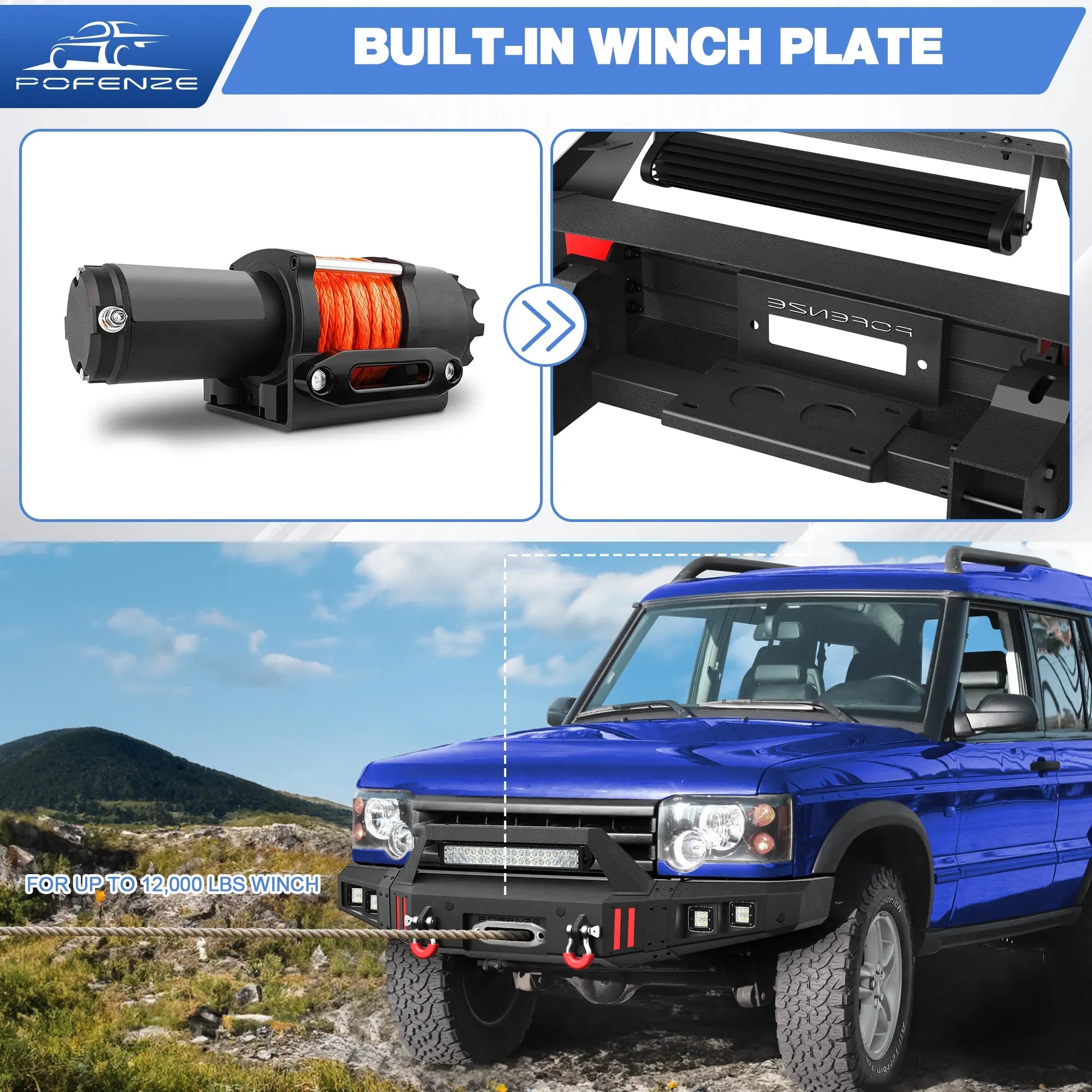 Fits 1999-2004 Land Rover Discovery Series II Front Bumper Off-Road Bumper Equipped with Winch Plate POFENZE